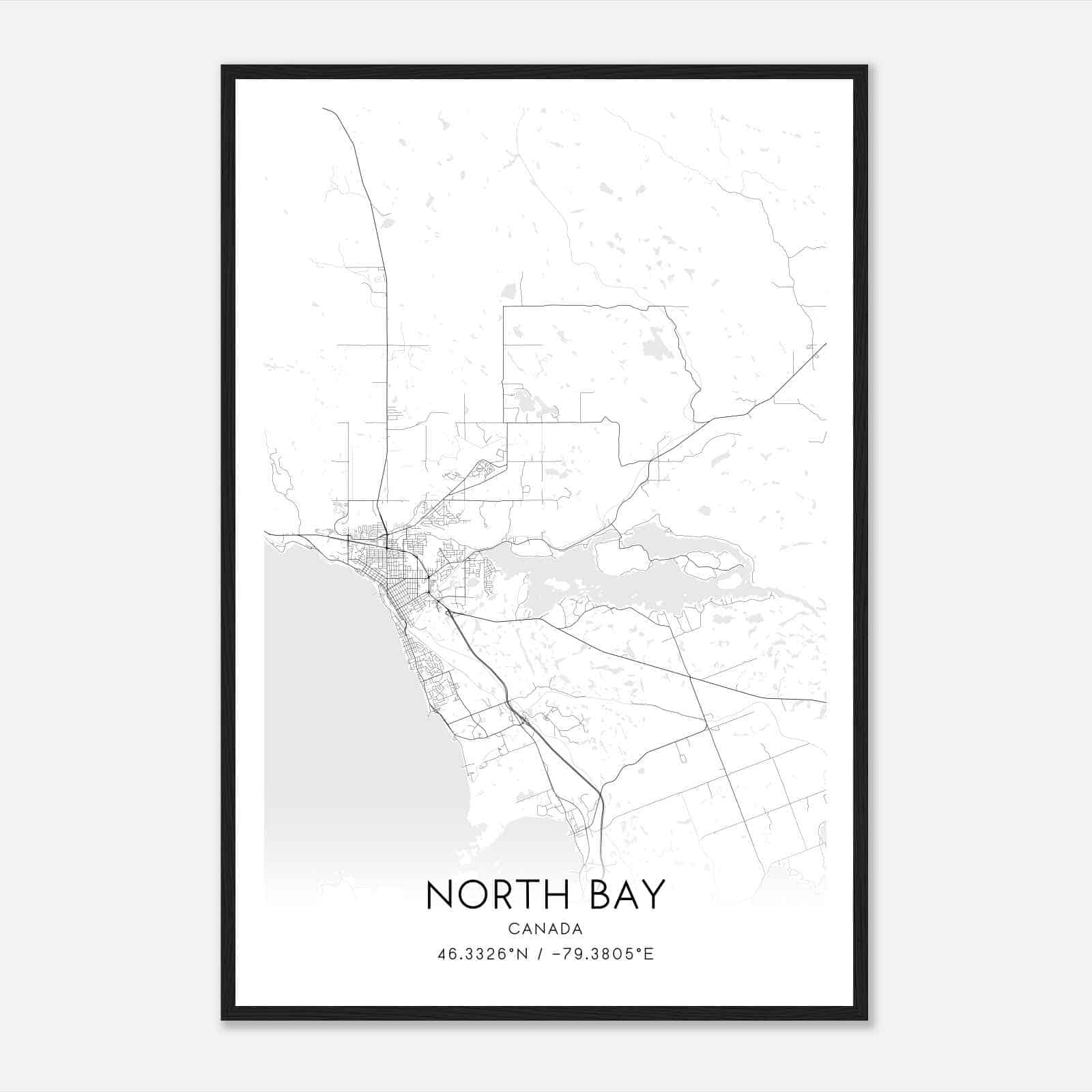 North Bay Canada Map Poster, Modern Home Decor Wall Art Print