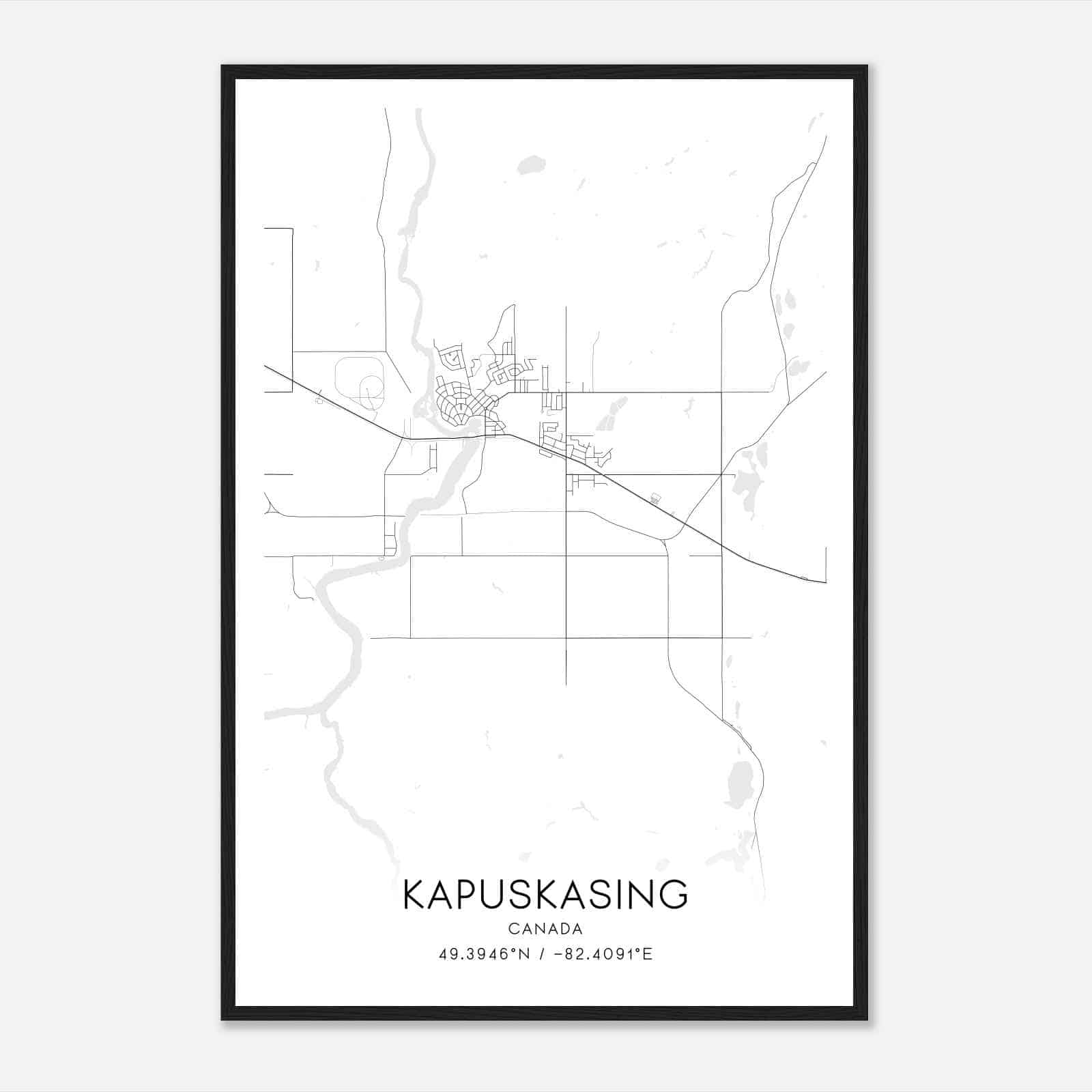Kapuskasing Canada Map Poster, Modern Home Decor Wall Art Print