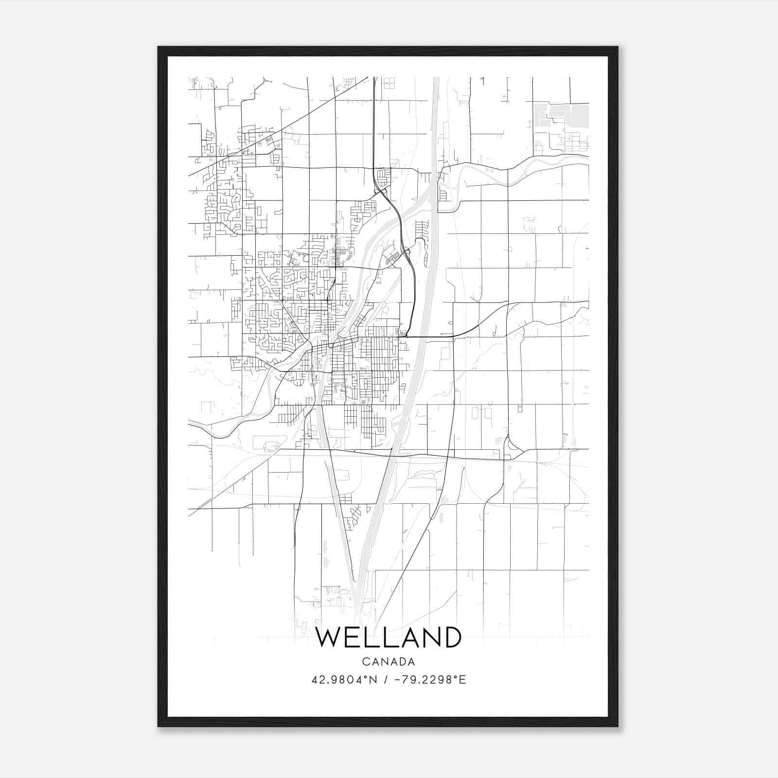 Welland Canada Map Poster, Modern Home Decor Wall Art Print
