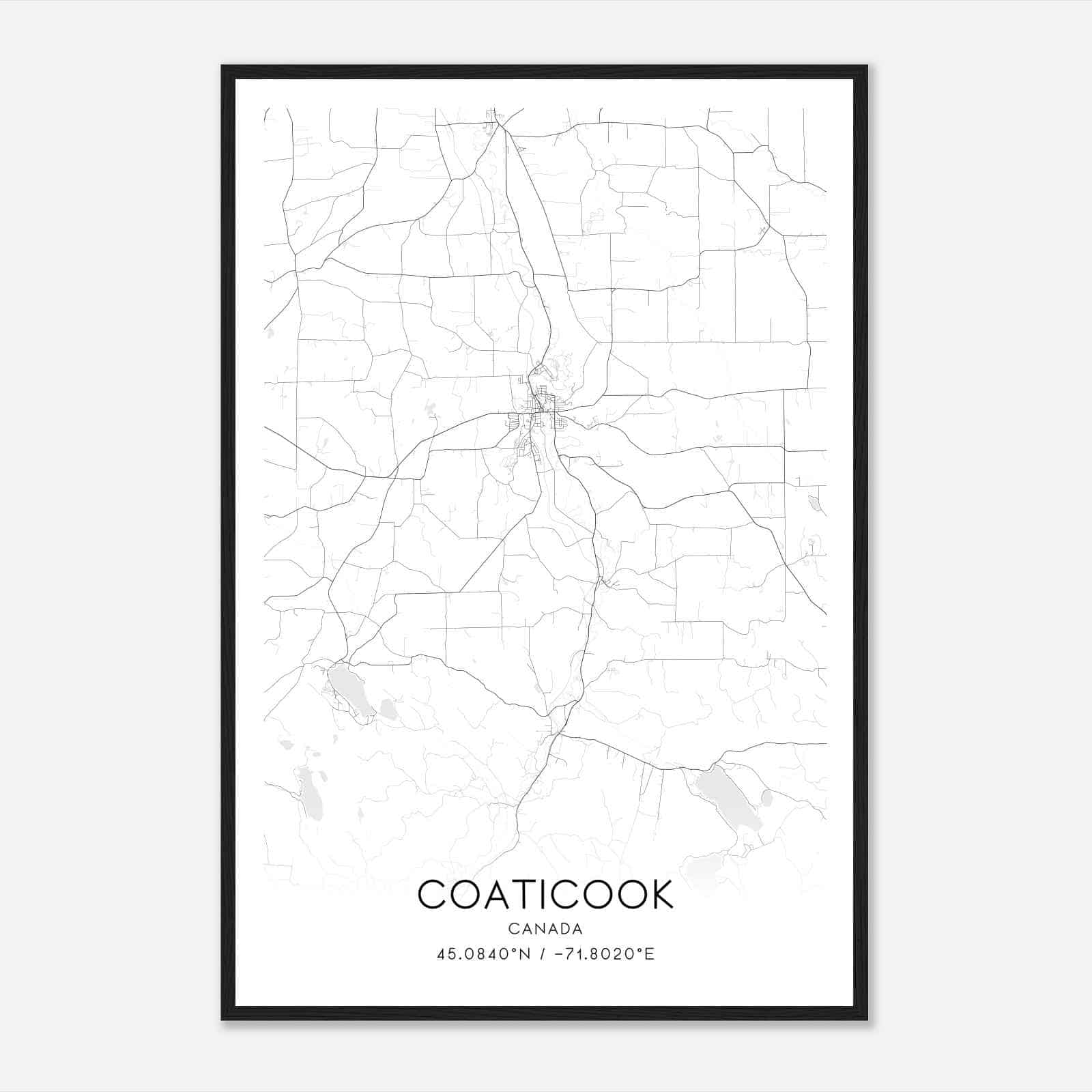 Coaticook Canada Map Poster, Modern Home Decor Wall Art Print