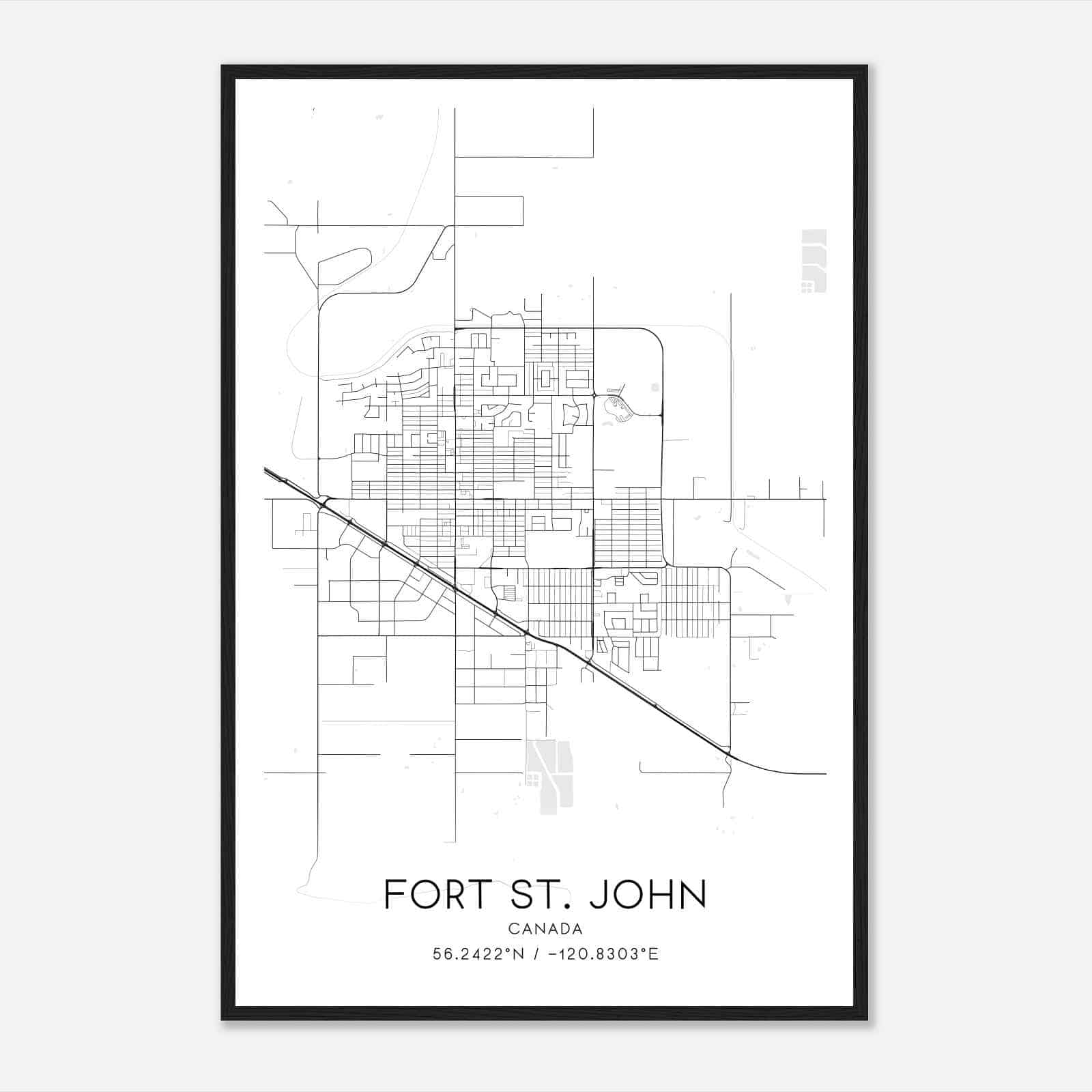 Fort St. John Canada Map Poster, Modern Home Decor Wall Art Print