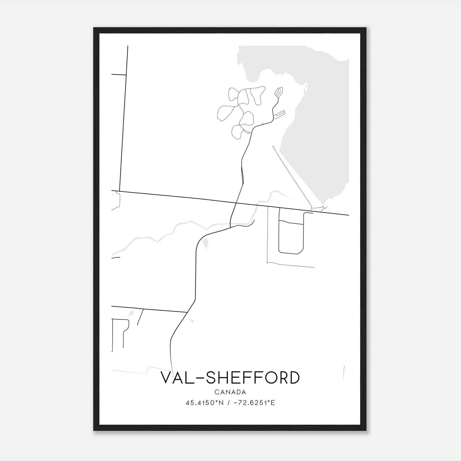 Val-Shefford Canada Map Poster, Modern Home Decor Wall Art Print