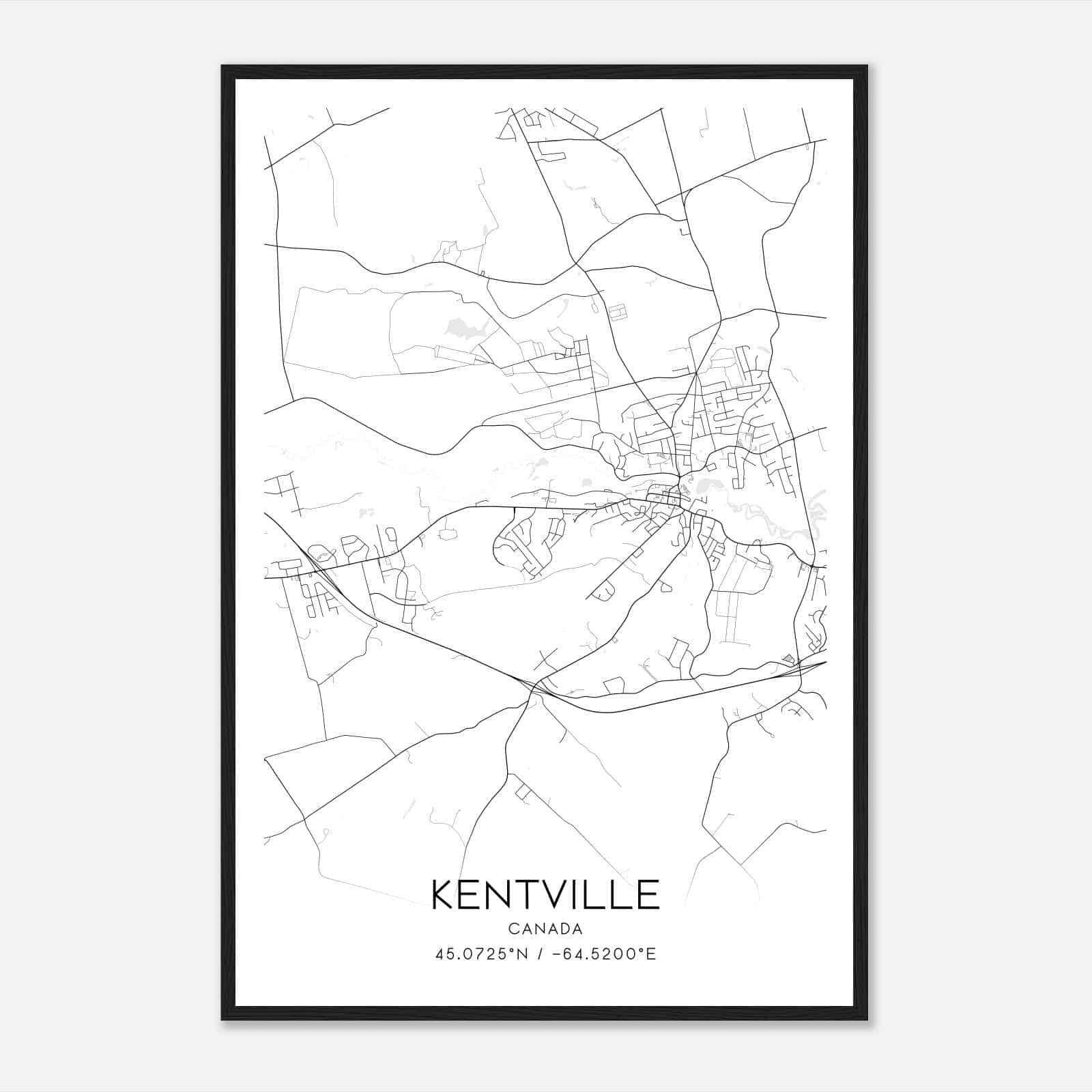 Kentville Canada Map Poster, Modern Home Decor Wall Art Print