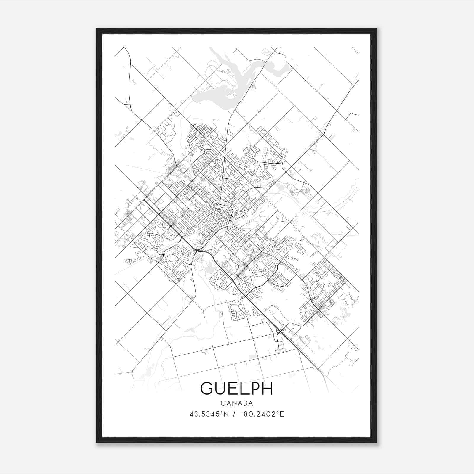 Guelph Canada Map Poster, Modern Home Decor Wall Art Print