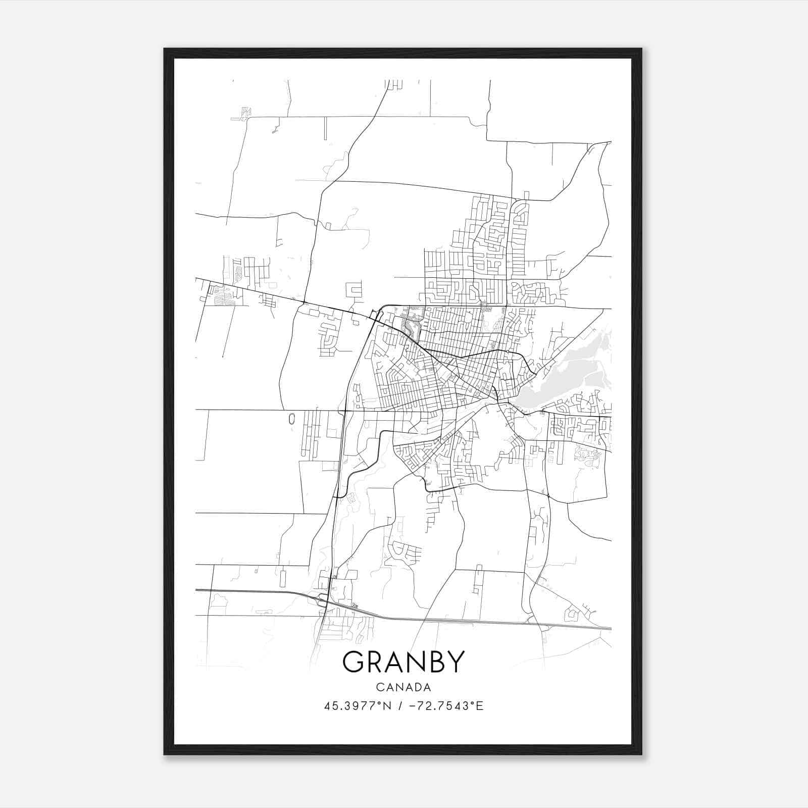 Granby Canada Map Poster, Modern Home Decor Wall Art Print