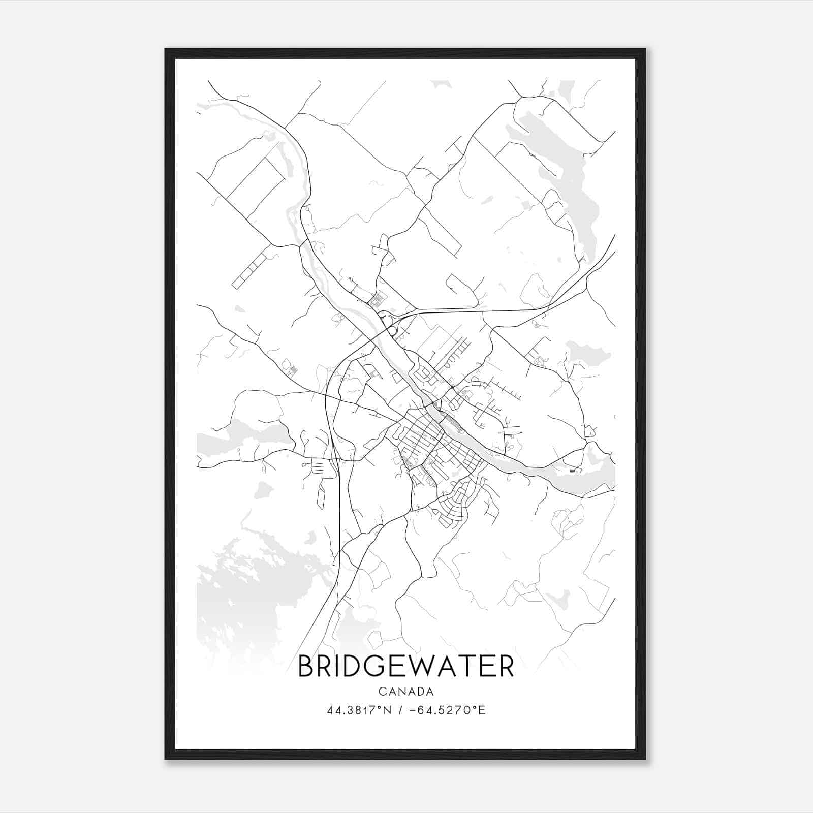 Bridgewater Canada Map Poster, Modern Home Decor Wall Art Print