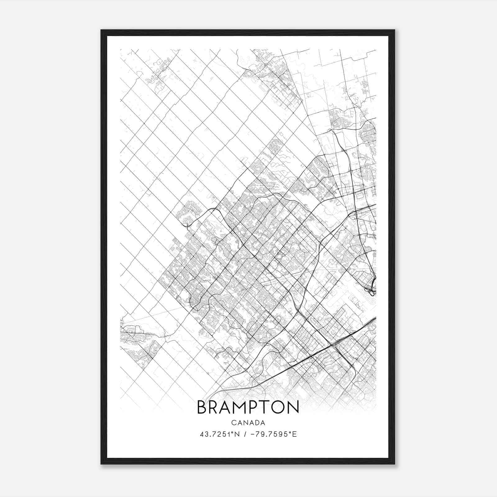 Brampton Canada Map Poster, Modern Home Decor Wall Art Print