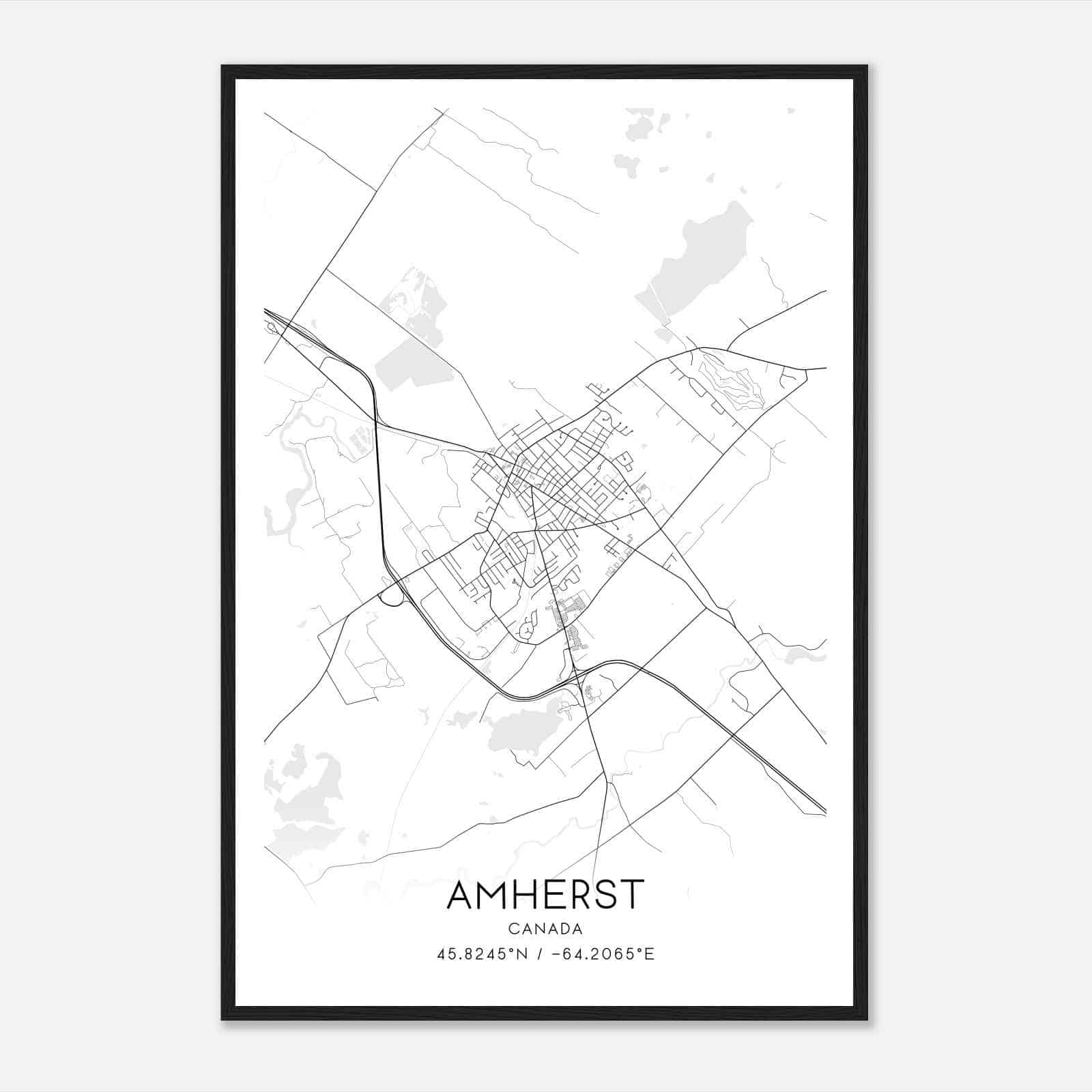 Amherst Canada Map Poster, Modern Home Decor Wall Art Print
