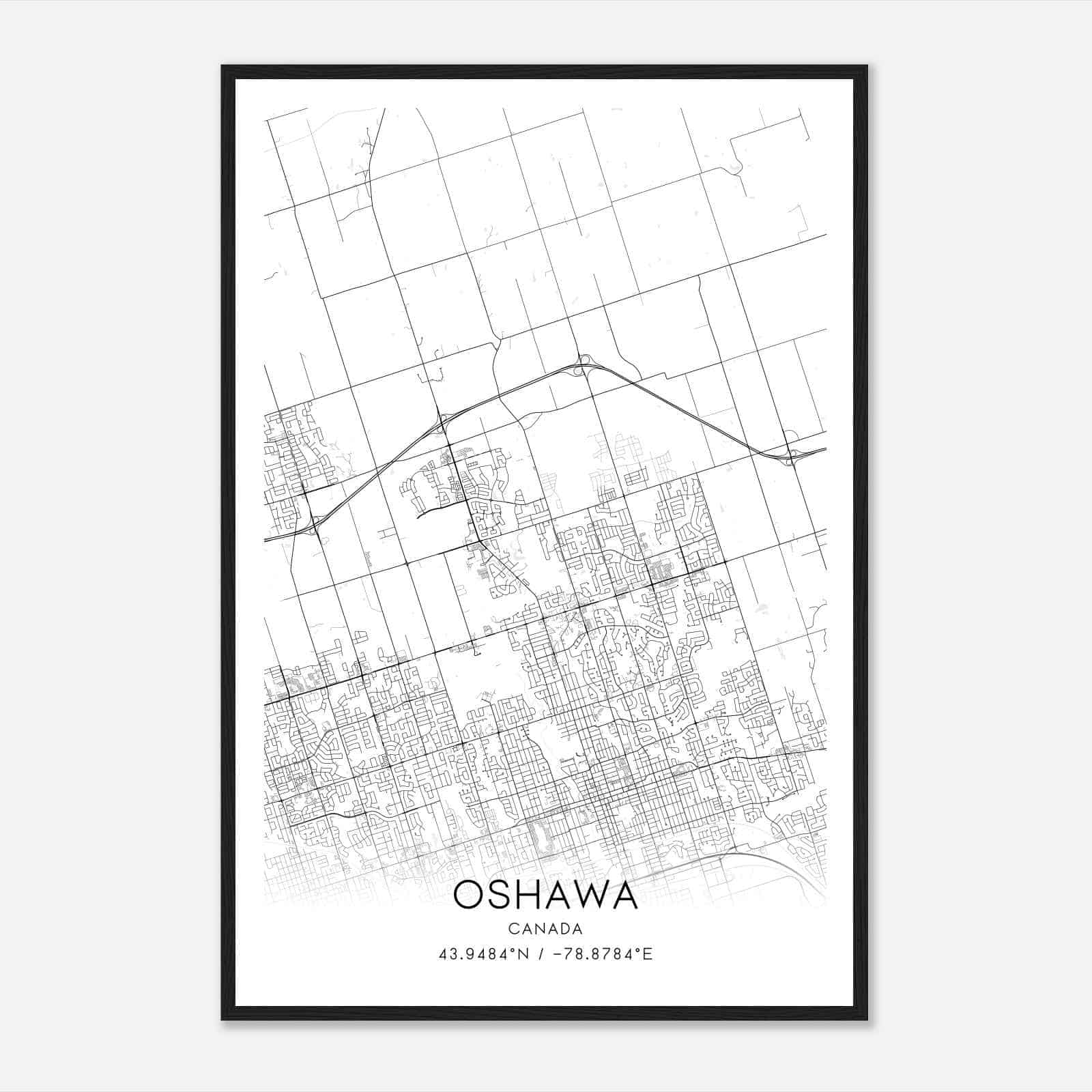 Oshawa Canada Map Poster, Modern Home Decor Wall Art Print