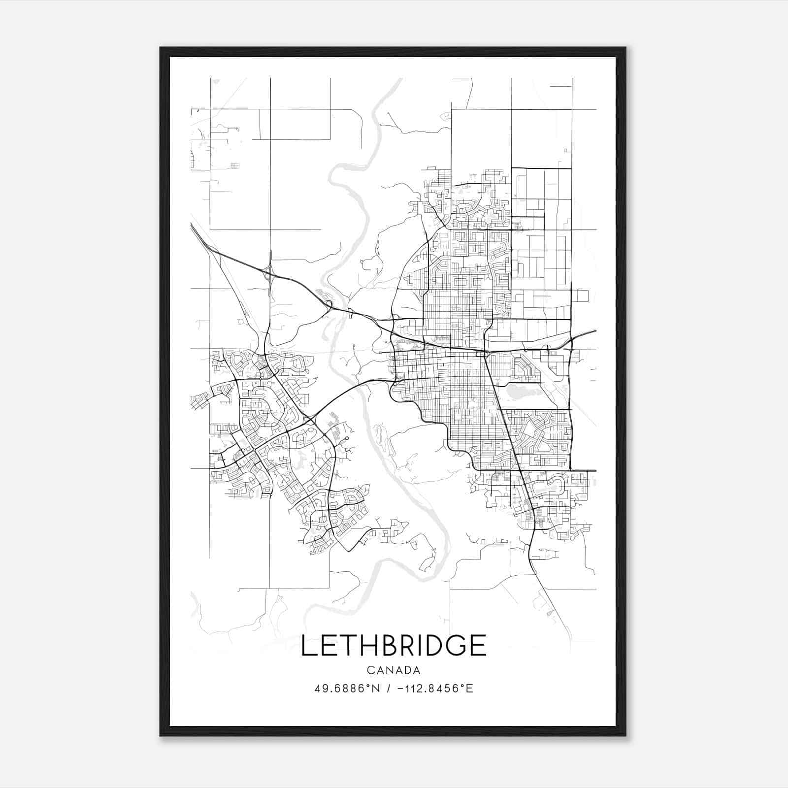 Lethbridge Canada Map Poster, Modern Home Decor Wall Art Print
