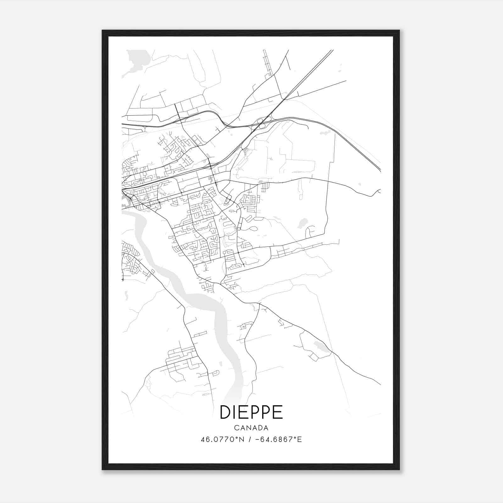 Dieppe Canada Map Poster, Modern Home Decor Wall Art Print