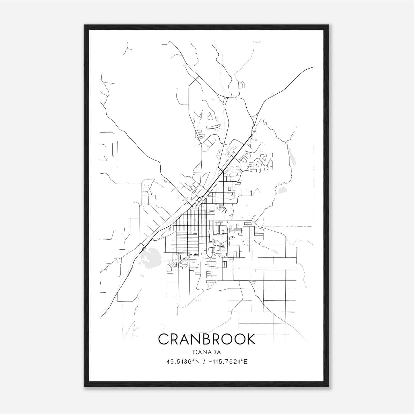 Cranbrook Canada Map Poster, Modern Home Decor Wall Art Print
