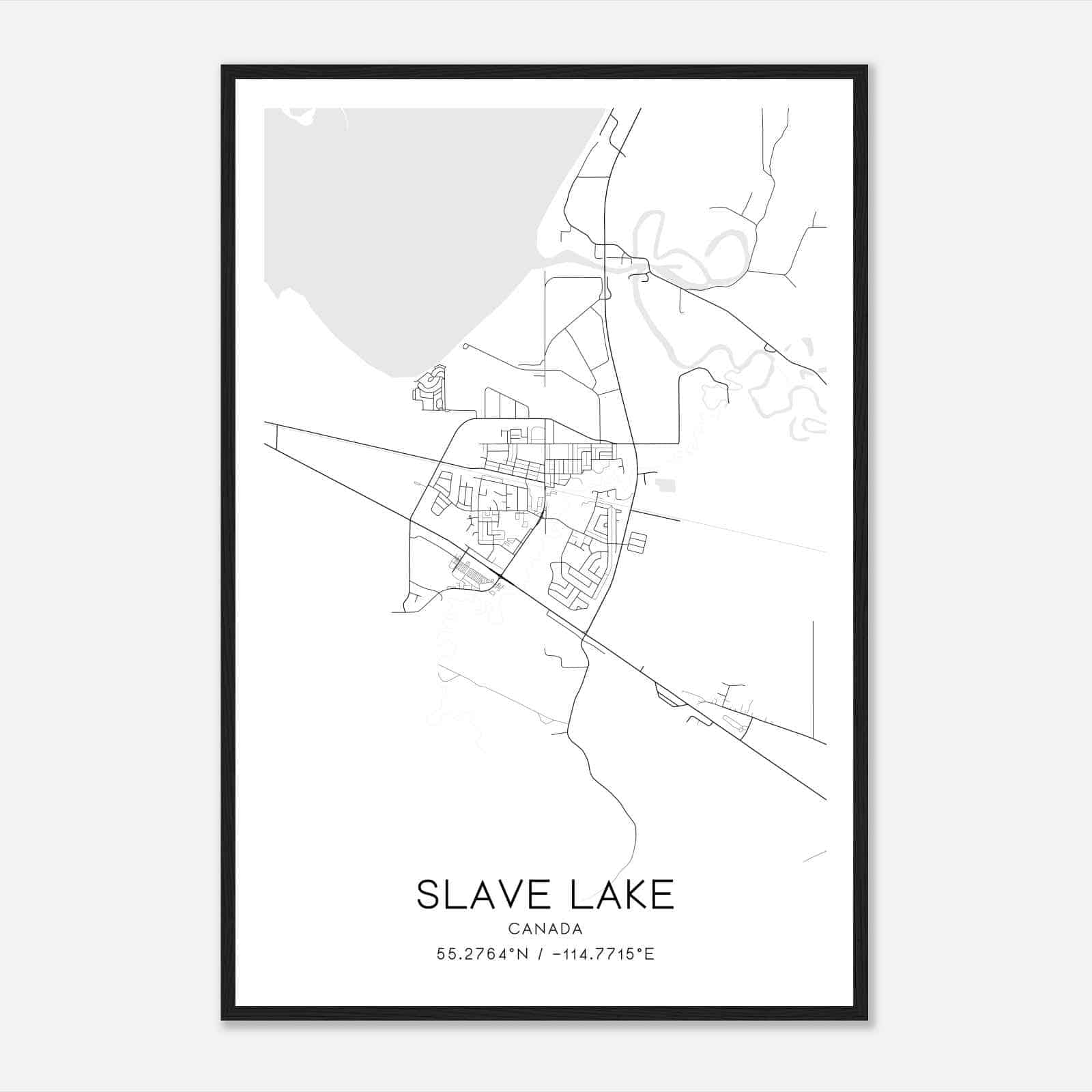 Slave Lake Canada Map Poster, Modern Home Decor Wall Art Print