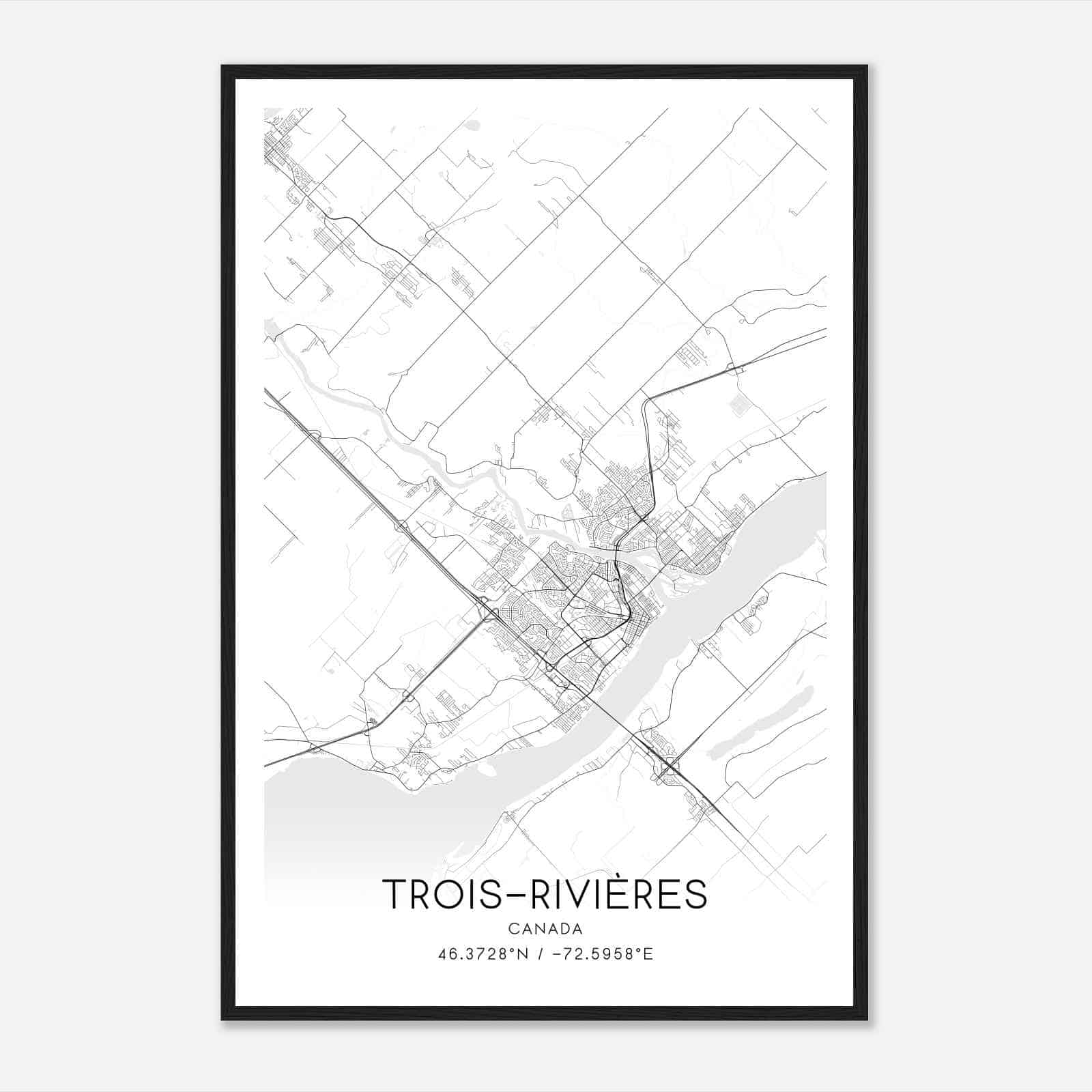 Trois-Rivieres Canada Map Poster, Modern Home Decor Wall Art Print