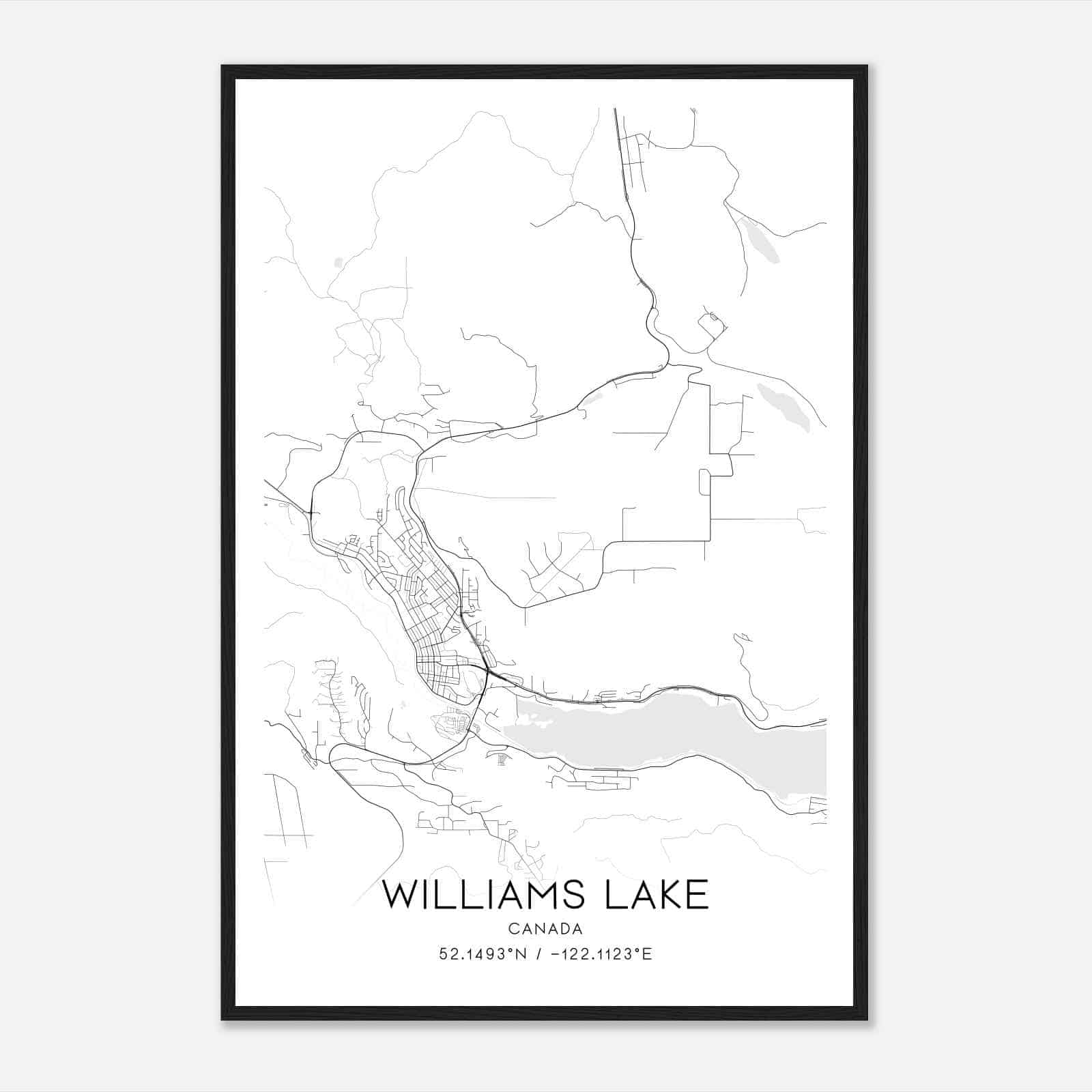 Williams Lake Canada Map Poster, Modern Home Decor Wall Art Print