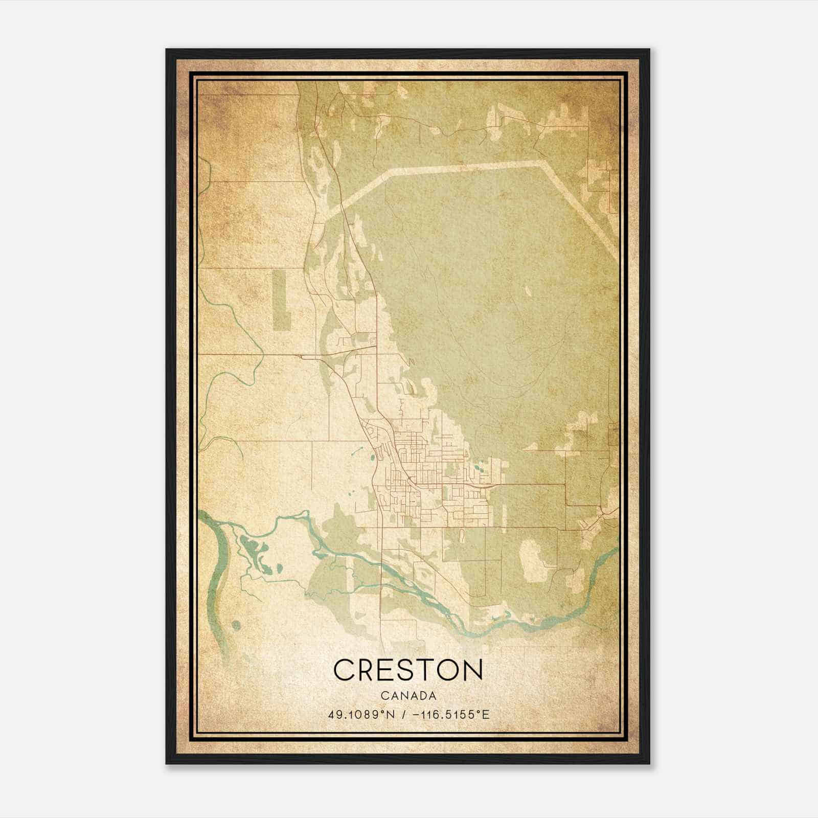 Vintage Creston Canada Map Poster, Creston City Road Wall Art Print