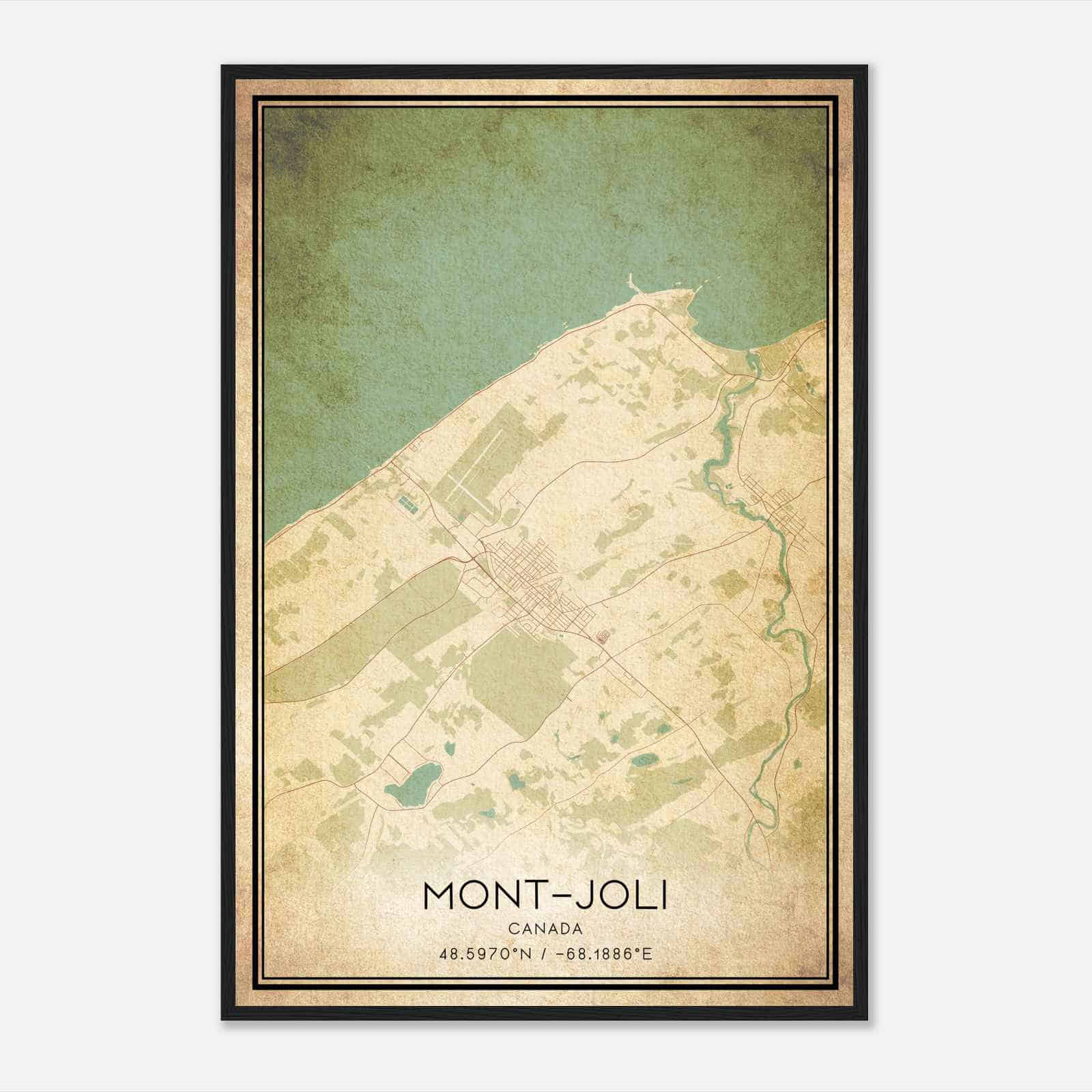 Vintage Mont-Joli Canada Map Poster, Mont-Joli City Road Wall Art Print