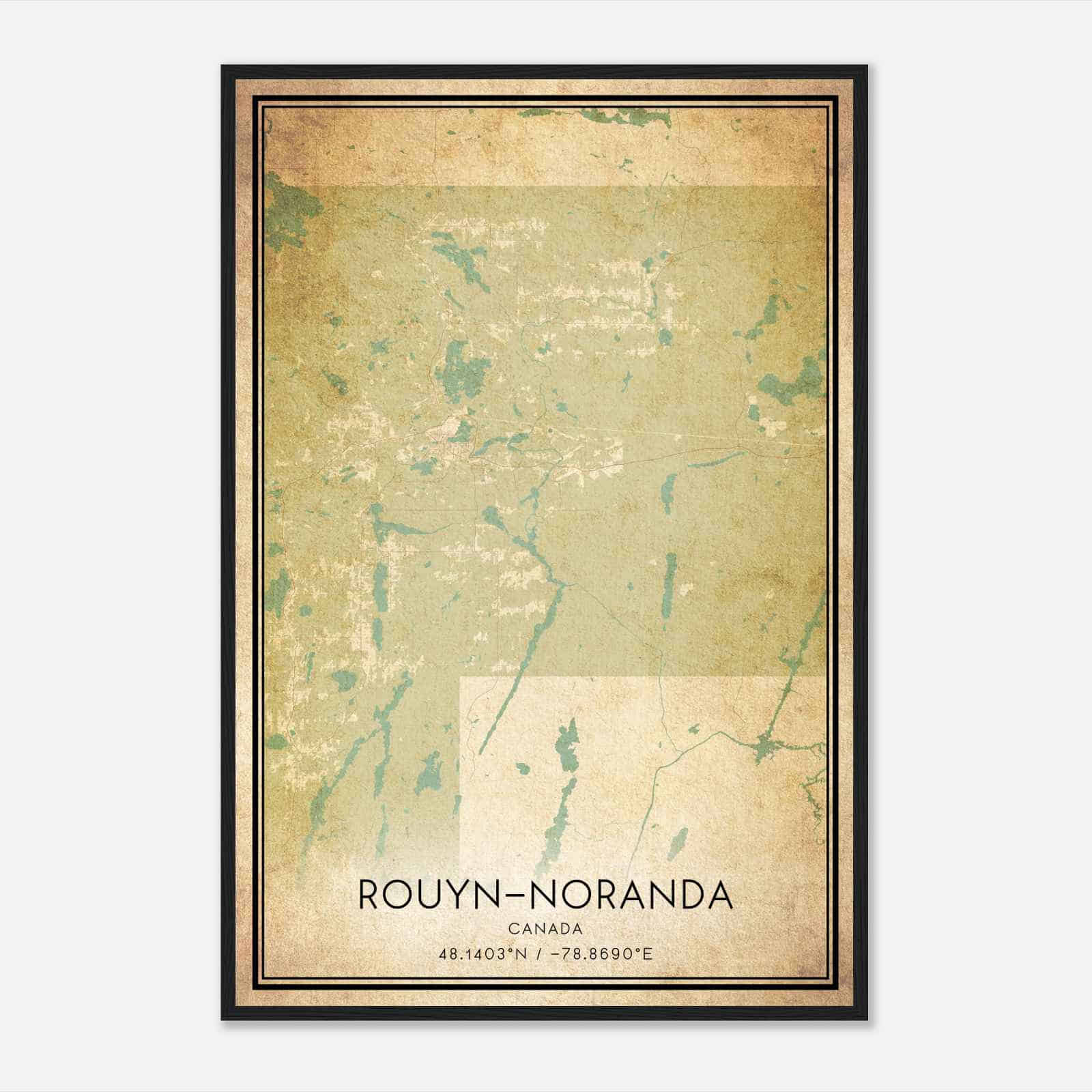 Vintage Rouyn-Noranda Canada Map Poster, Rouyn-Noranda City Road Wall Art Print