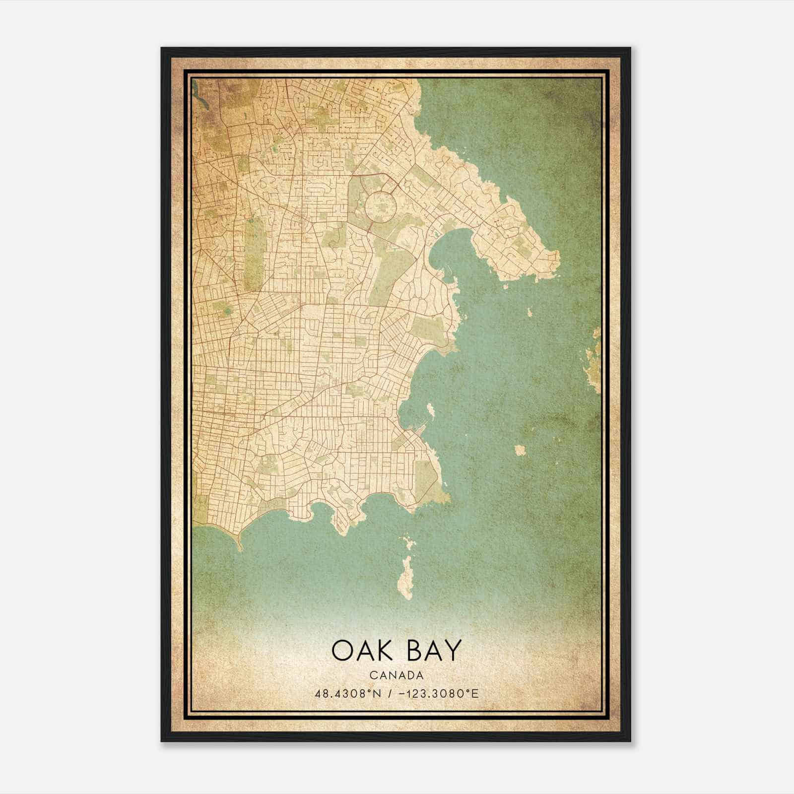 Vintage Oak Bay Canada Map Poster, Oak Bay City Road Wall Art Print