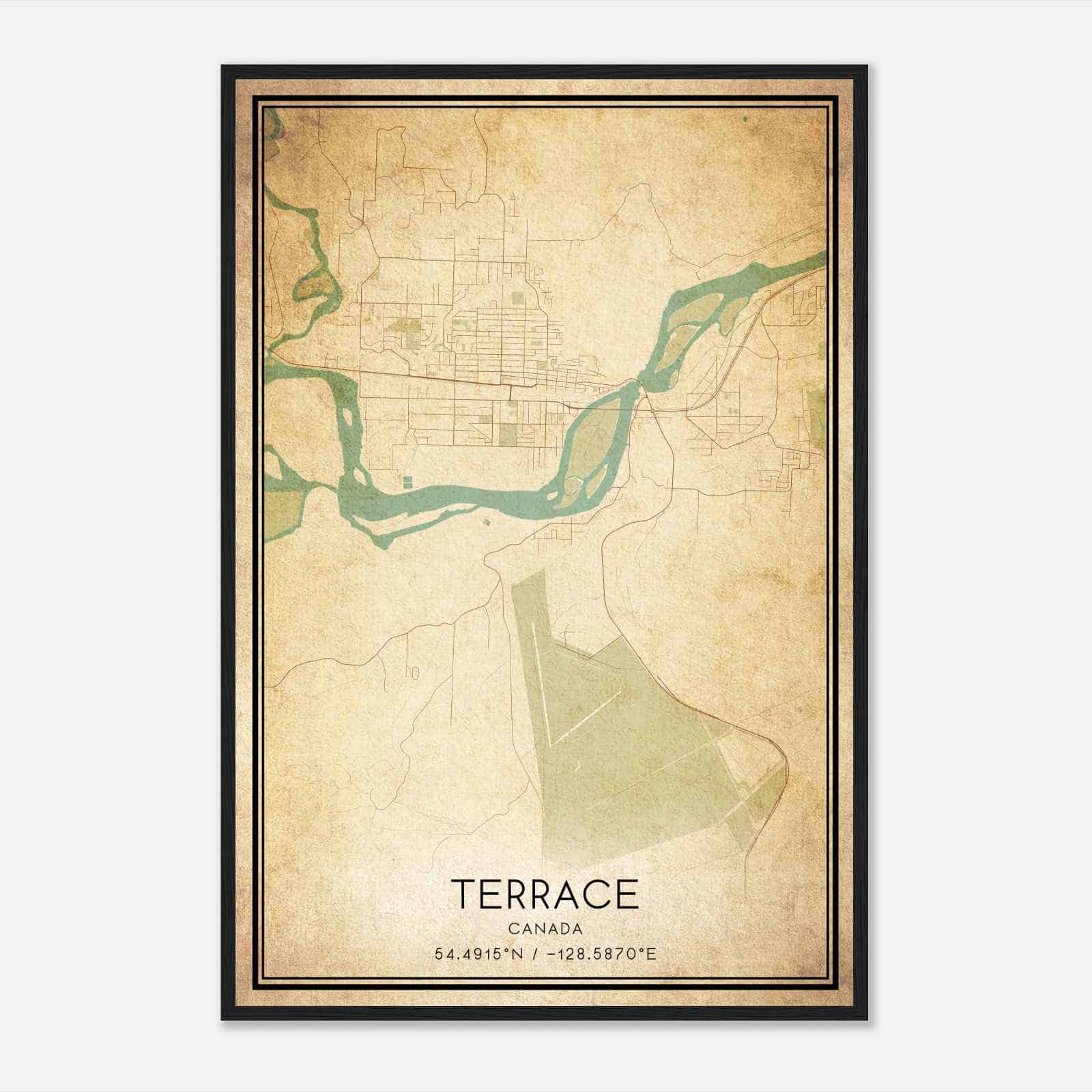 Vintage Terrace Canada Map Poster, Terrace City Road Wall Art Print