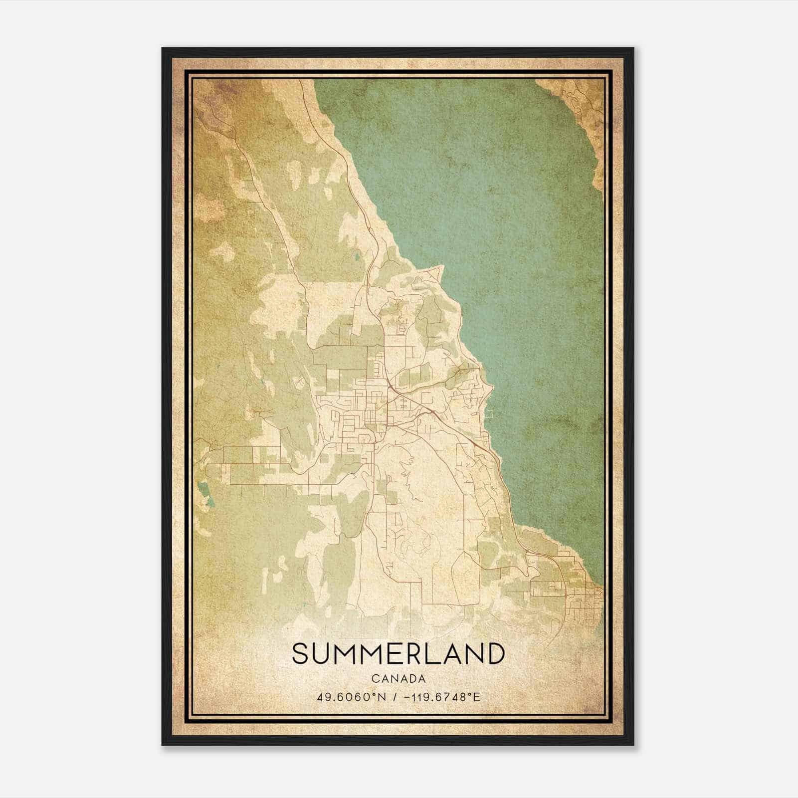 Vintage Summerland Canada Map Poster, Summerland City Road Wall Art Print
