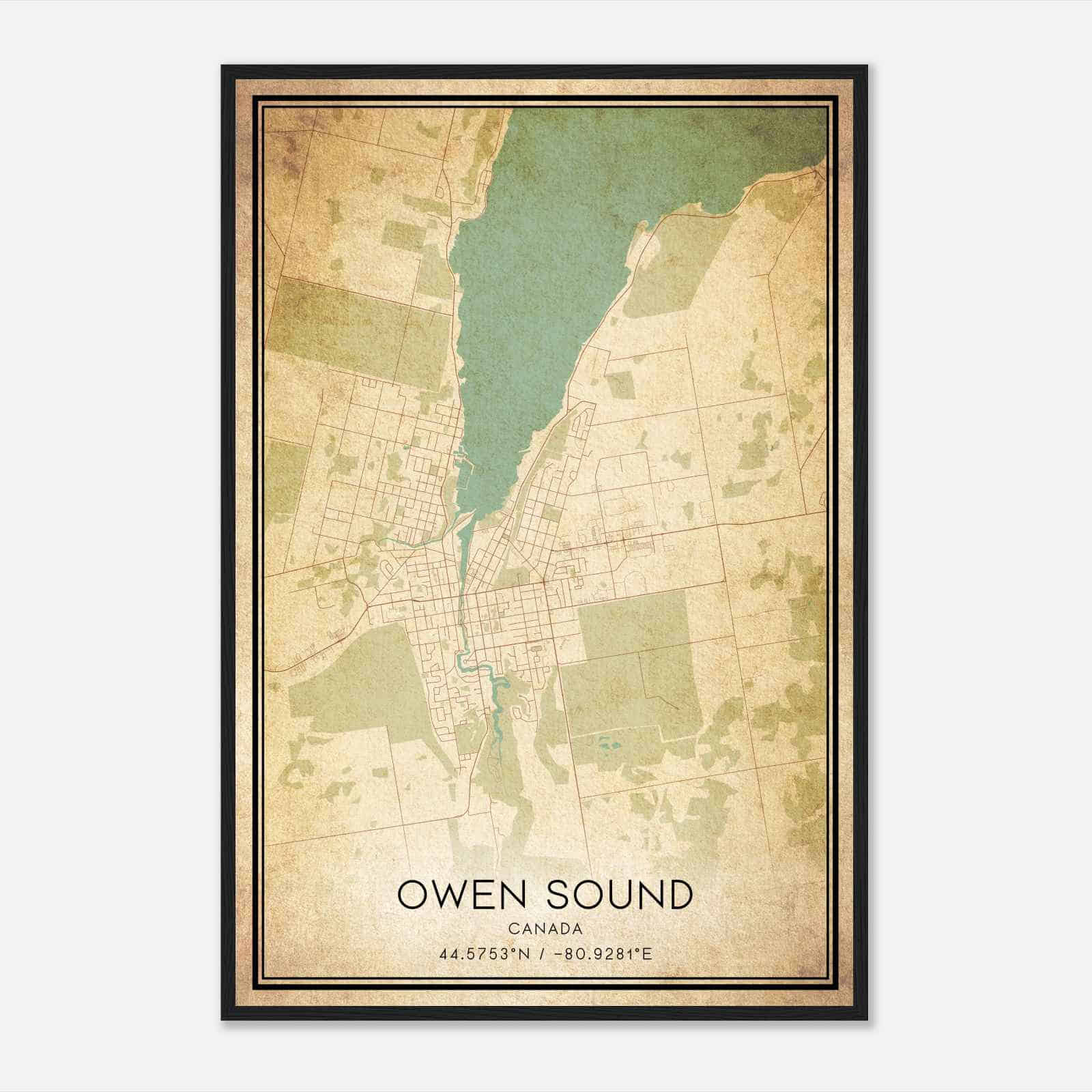 Vintage Owen Sound Canada Map Poster, Owen Sound City Road Wall Art Print