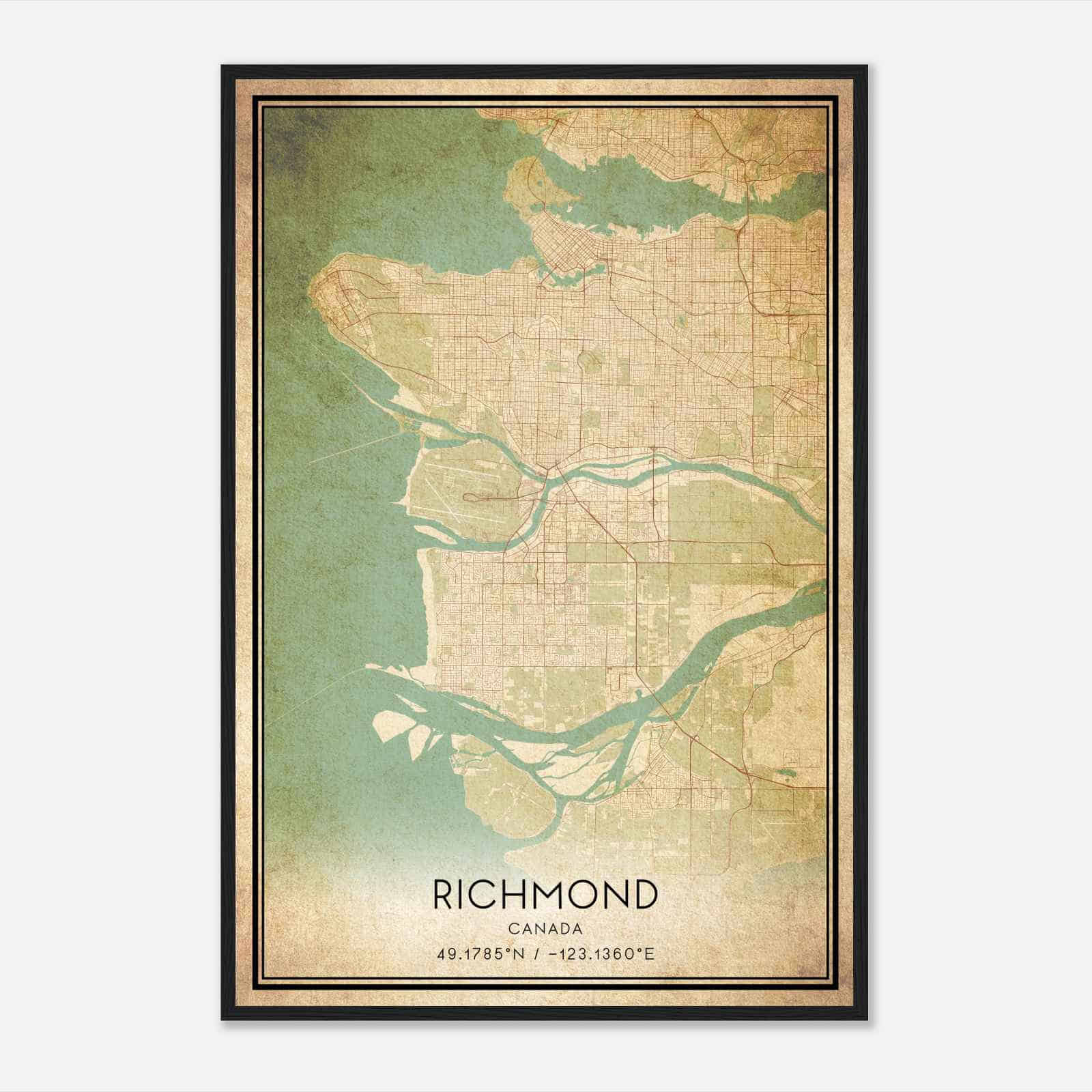 Vintage Richmond Canada Map Poster, Richmond City Road Wall Art Print