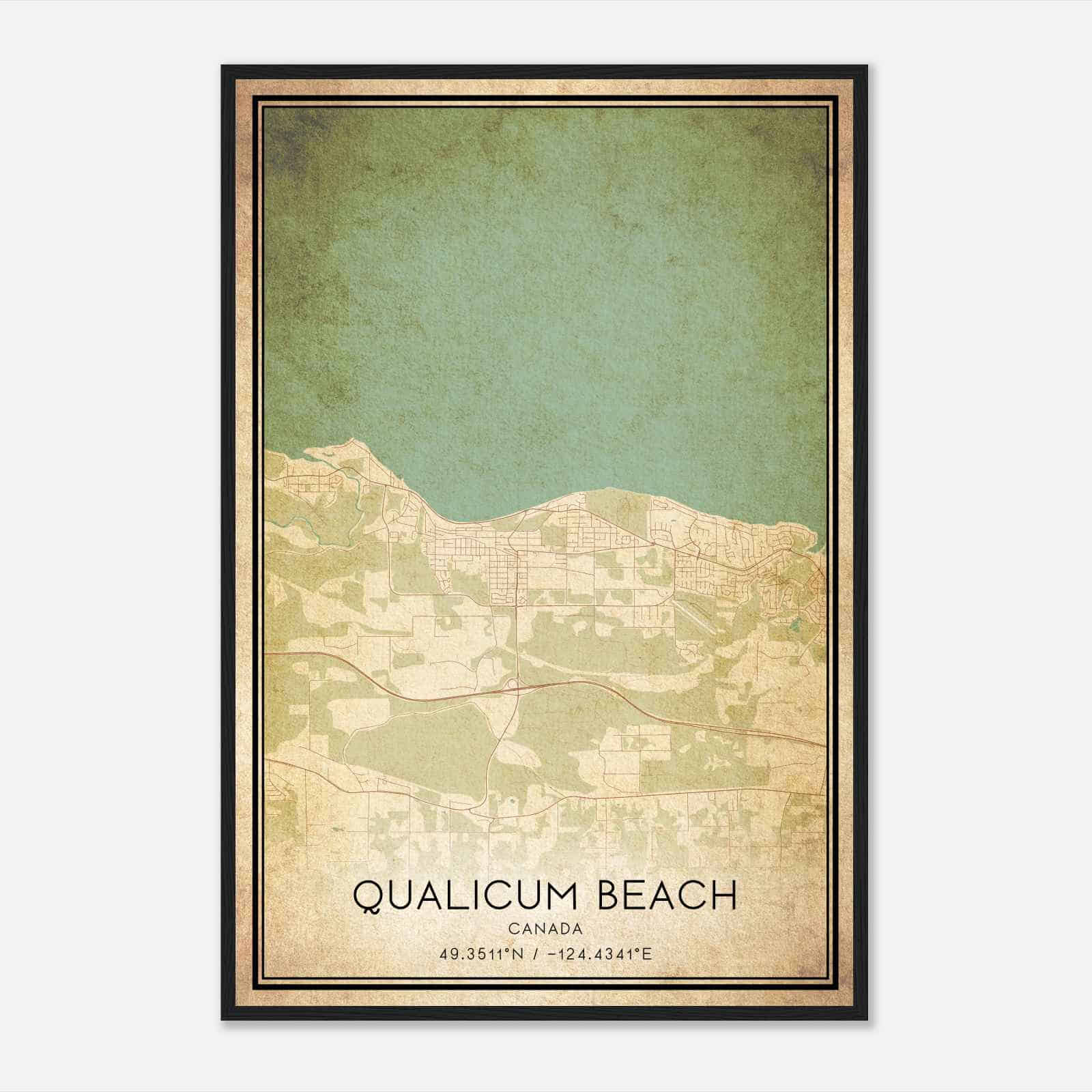 Vintage Qualicum Beach Canada Map Poster, Qualicum Beach City Road Wall Art Print