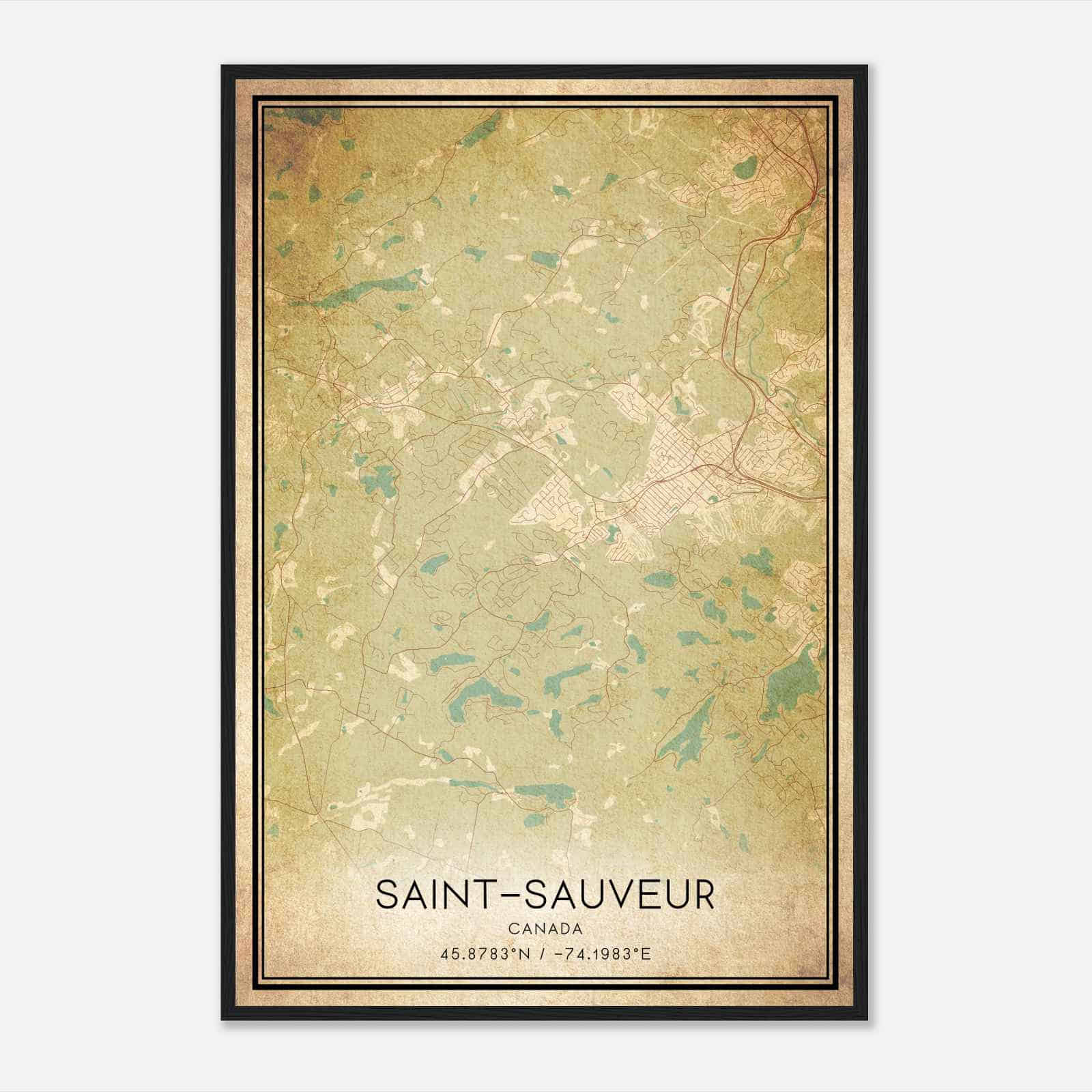 Vintage Saint-Sauveur Canada Map Poster, Saint-Sauveur City Road Wall Art Print