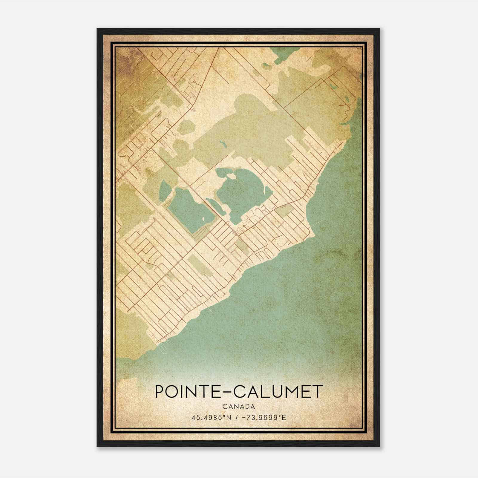 Vintage Pointe-Calumet Canada Map Poster, Pointe-Calumet City Road Wall Art Print