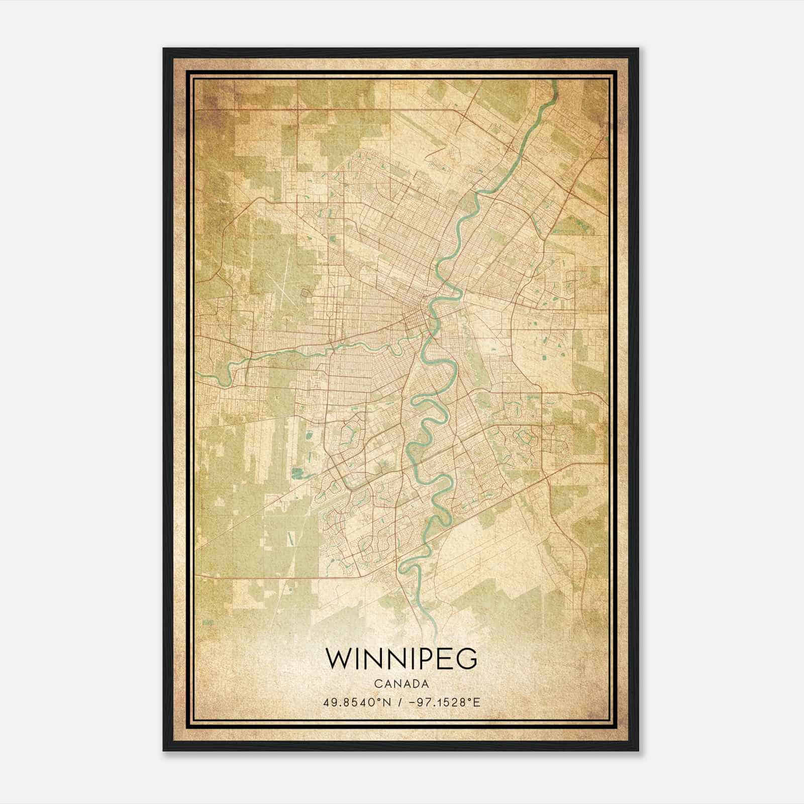 Vintage Winnipeg Canada Map Poster, Winnipeg City Road Wall Art Print