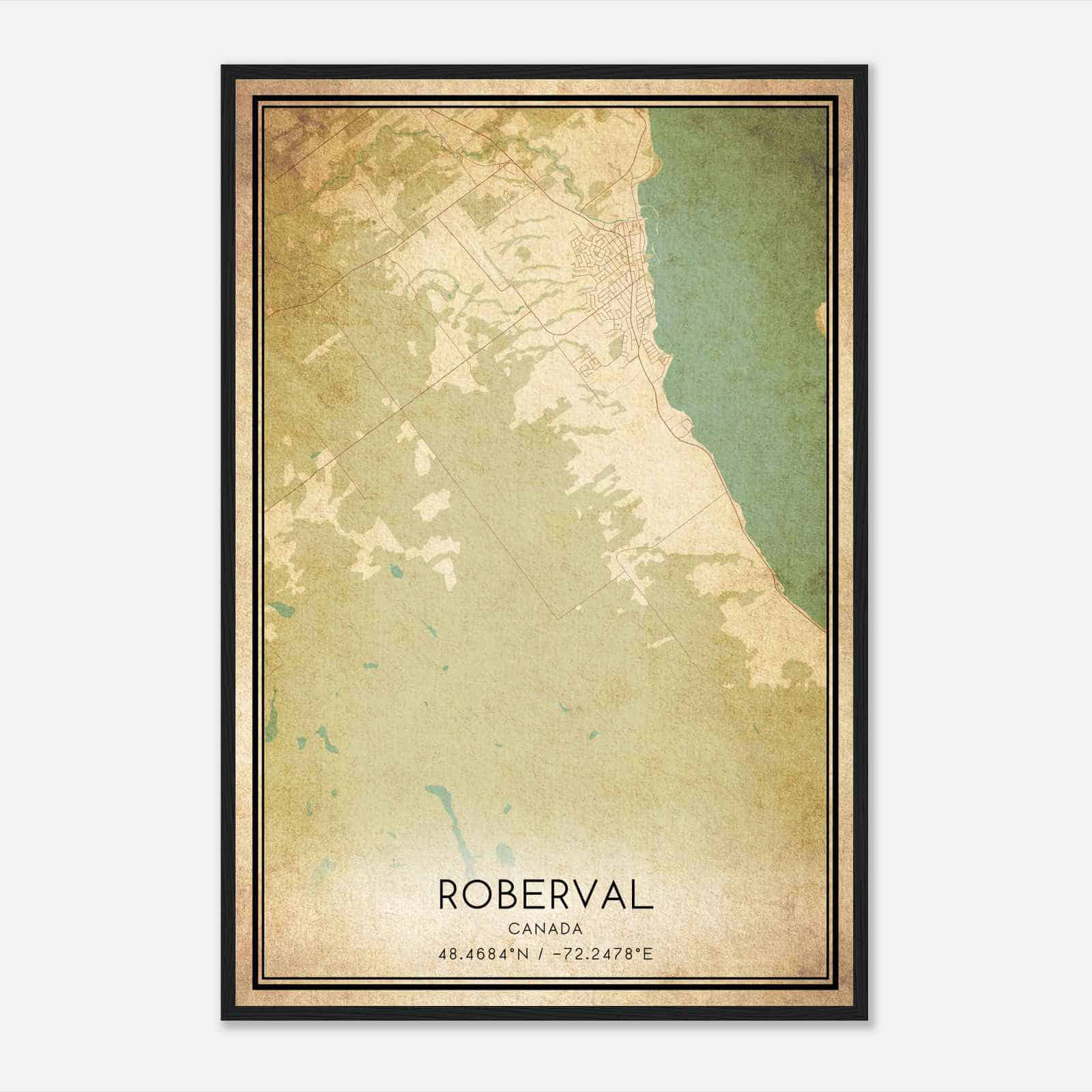 Vintage Roberval Canada Map Poster, Roberval City Road Wall Art Print