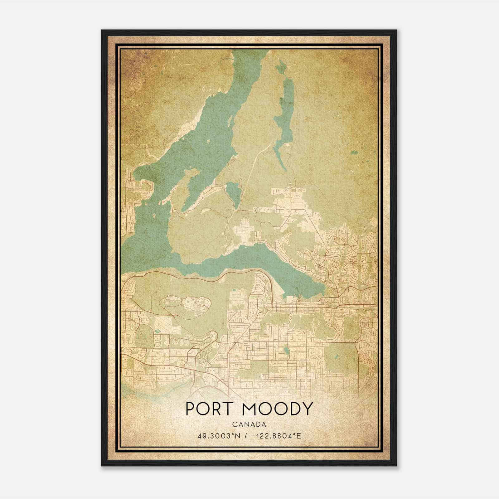 Vintage Port Moody Canada Map Poster, Port Moody City Road Wall Art Print