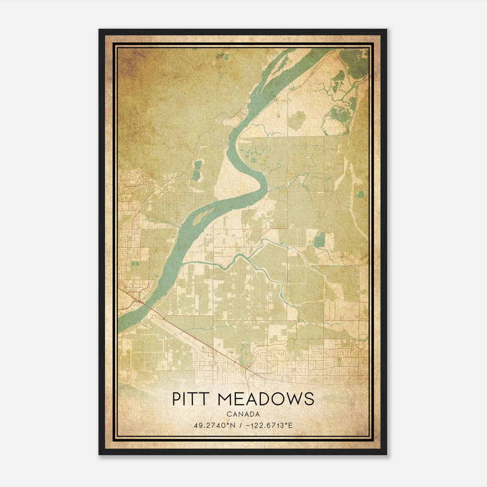 Vintage Pitt Meadows Canada Map Poster, Pitt Meadows City Road Wall Art Print
