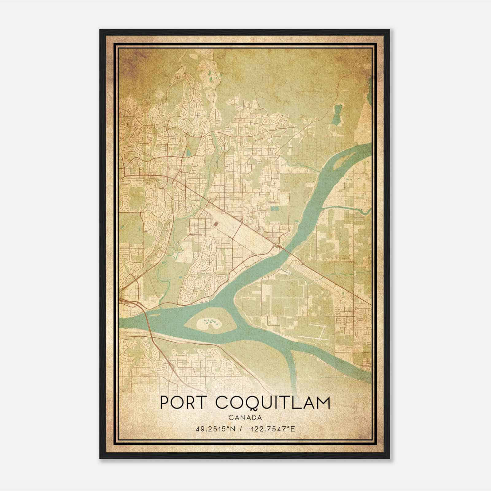 Vintage Port Coquitlam Canada Map Poster, Port Coquitlam City Road Wall Art Print
