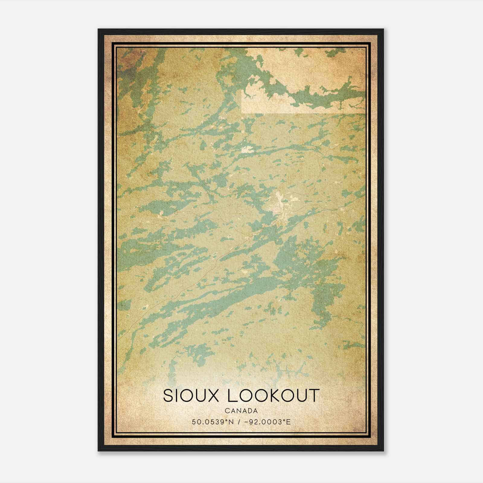 Vintage Sioux Lookout Canada Map Poster, Sioux Lookout City Road Wall Art Print