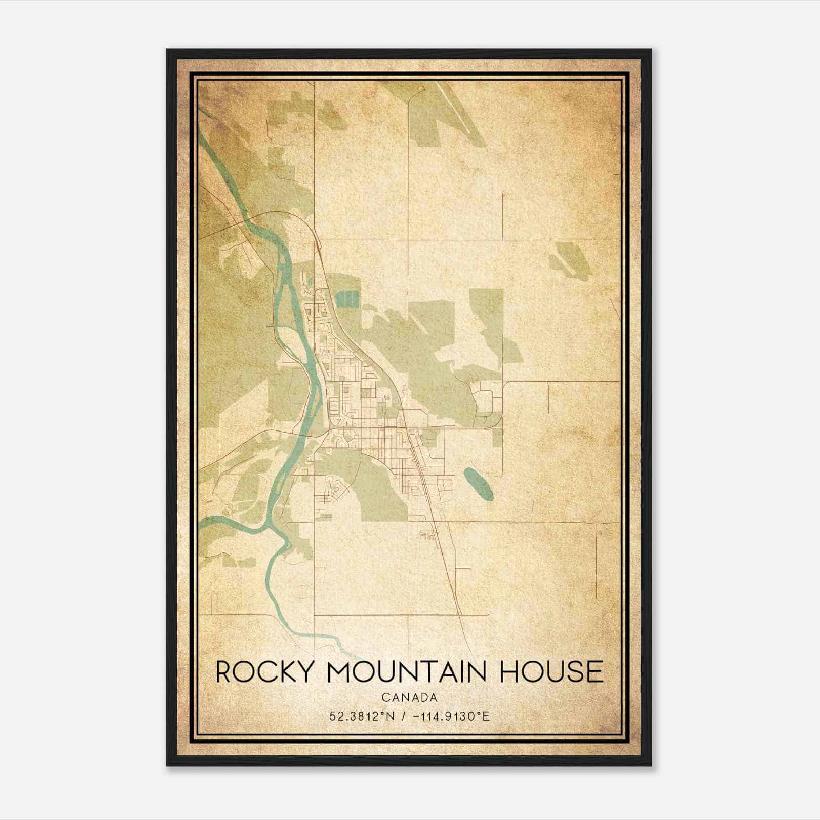 Vintage Rocky Mountain House Canada Map Poster, Rocky Mountain House City Road Wall Art Print