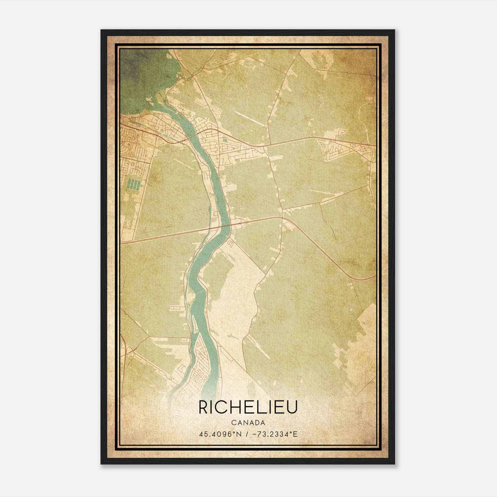 Vintage Richelieu Canada Map Poster, Richelieu City Road Wall Art Print