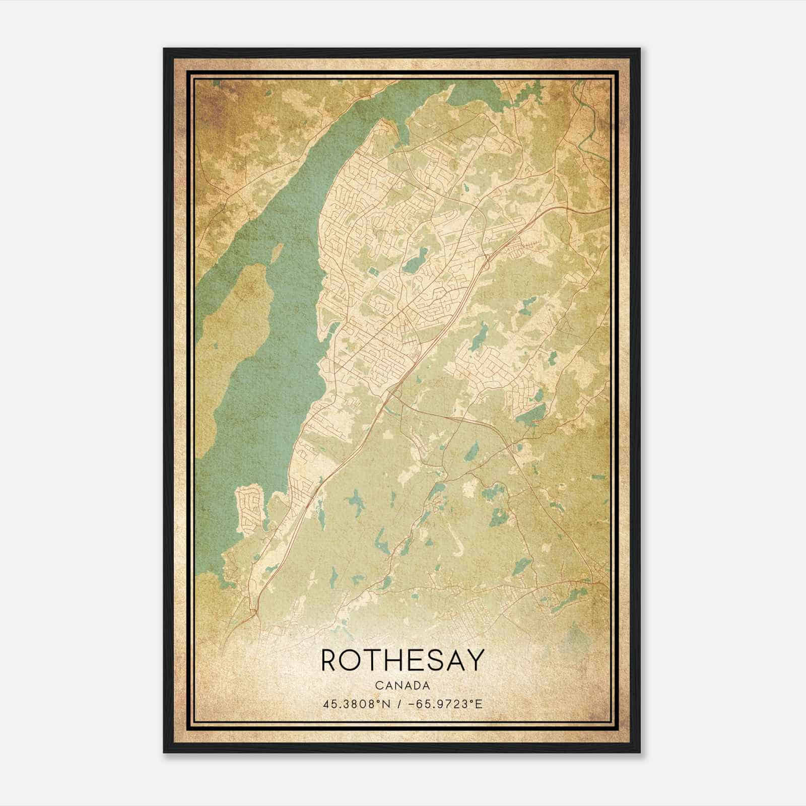 Vintage Rothesay Canada Map Poster, Rothesay City Road Wall Art Print
