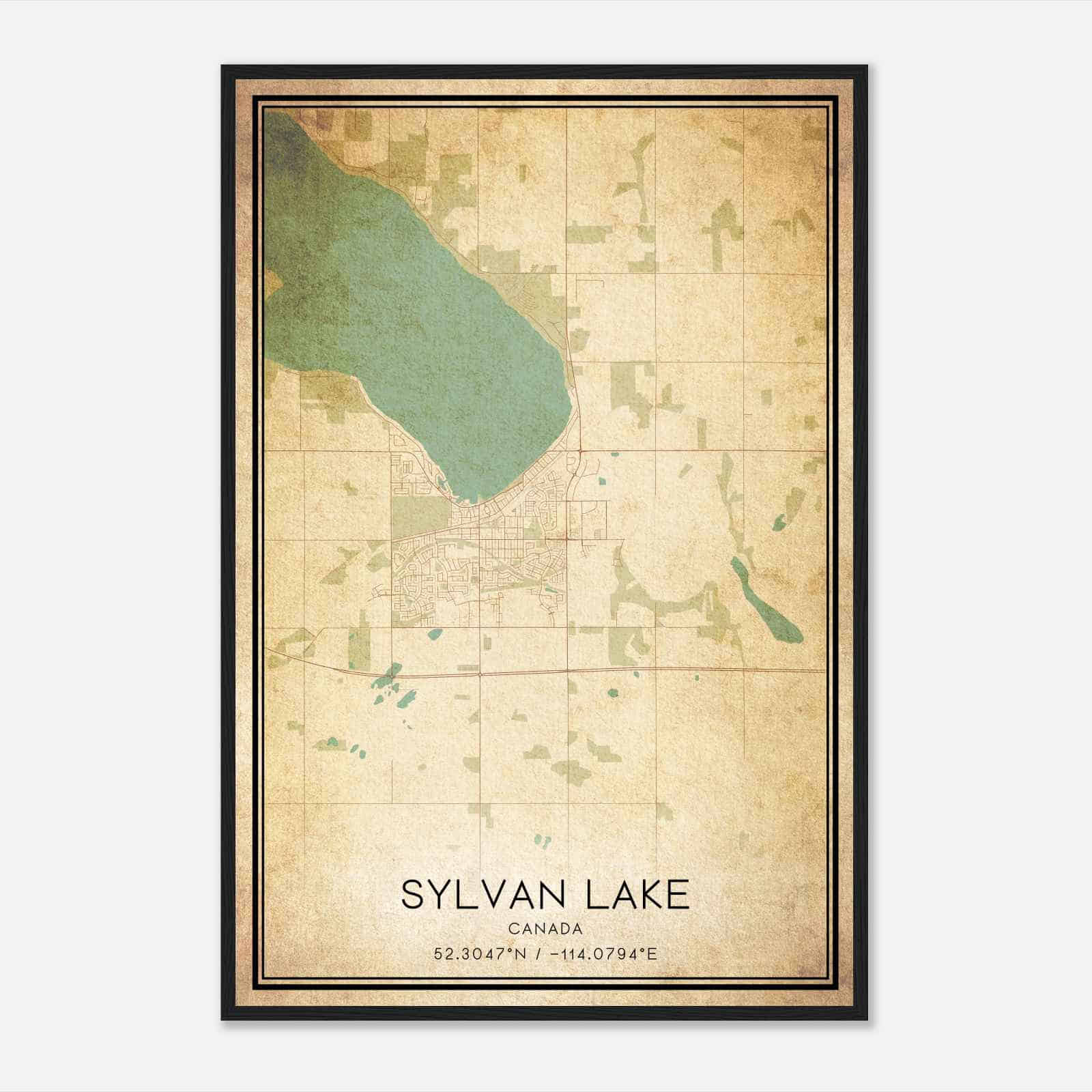 Vintage Sylvan Lake Canada Map Poster, Sylvan Lake City Road Wall Art Print