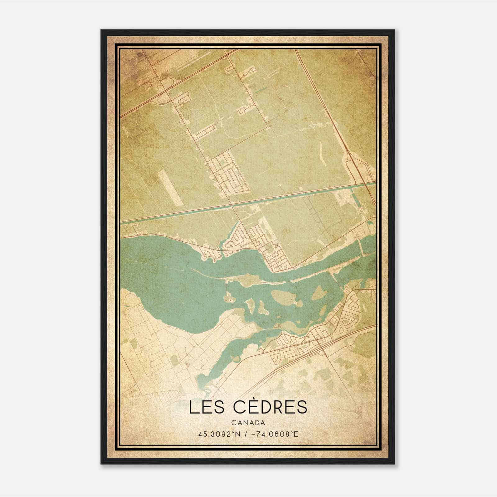 Vintage Les Cedres Canada Map Poster, Les Cedres City Road Wall Art Print