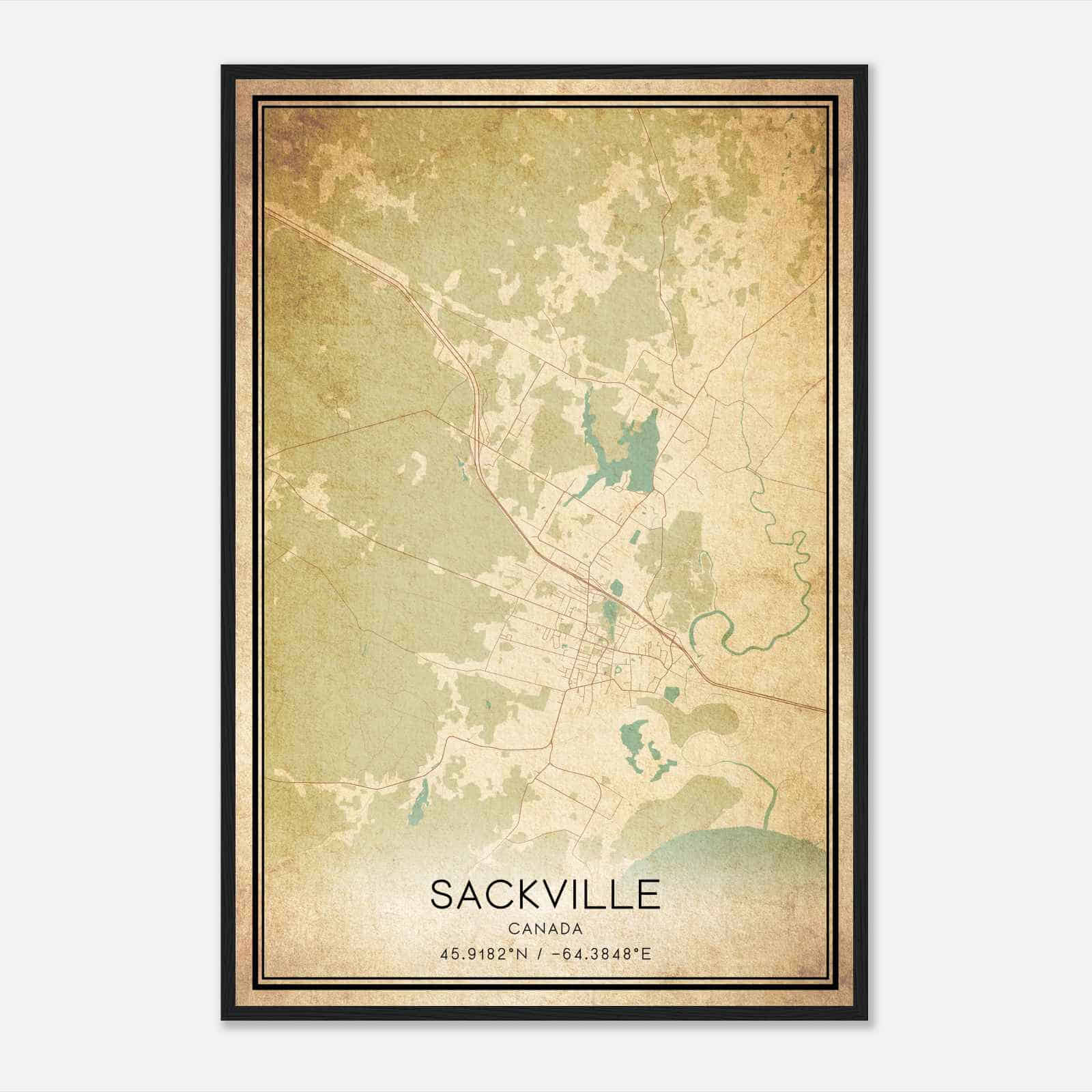 Vintage Sackville Canada Map Poster, Sackville City Road Wall Art Print