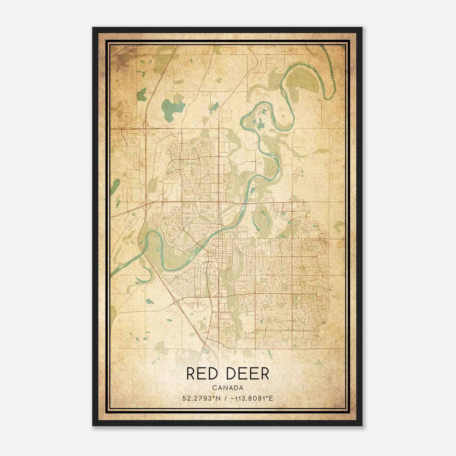 Vintage Red Deer Canada Map Poster, Red Deer City Road Wall Art Print