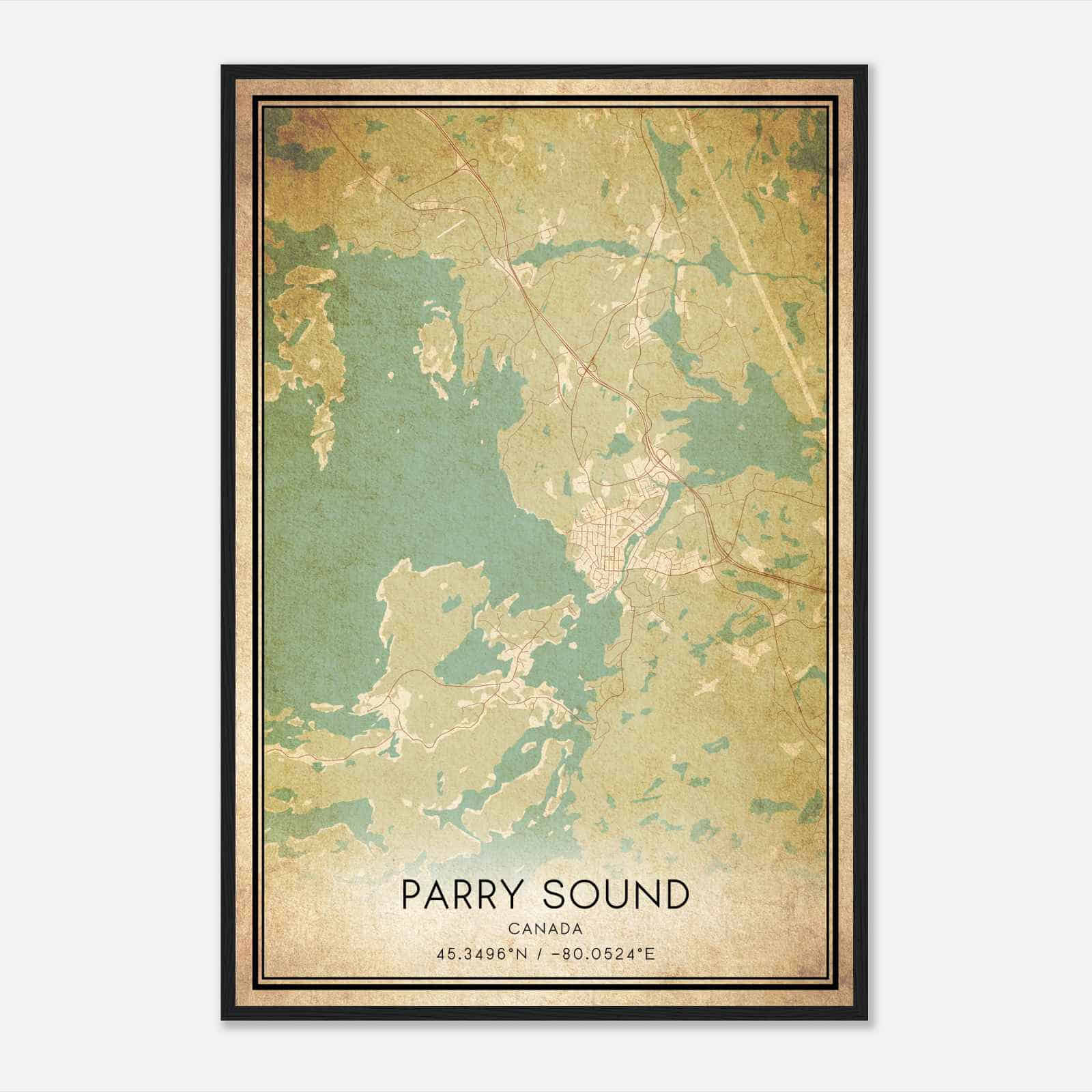 Vintage Parry Sound Canada Map Poster, Parry Sound City Road Wall Art Print