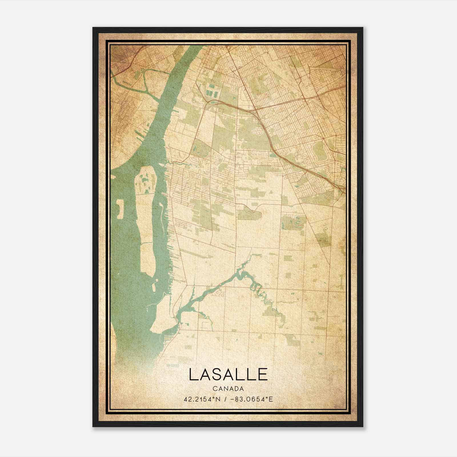 Vintage LaSalle Canada Map Poster, LaSalle City Road Wall Art Print