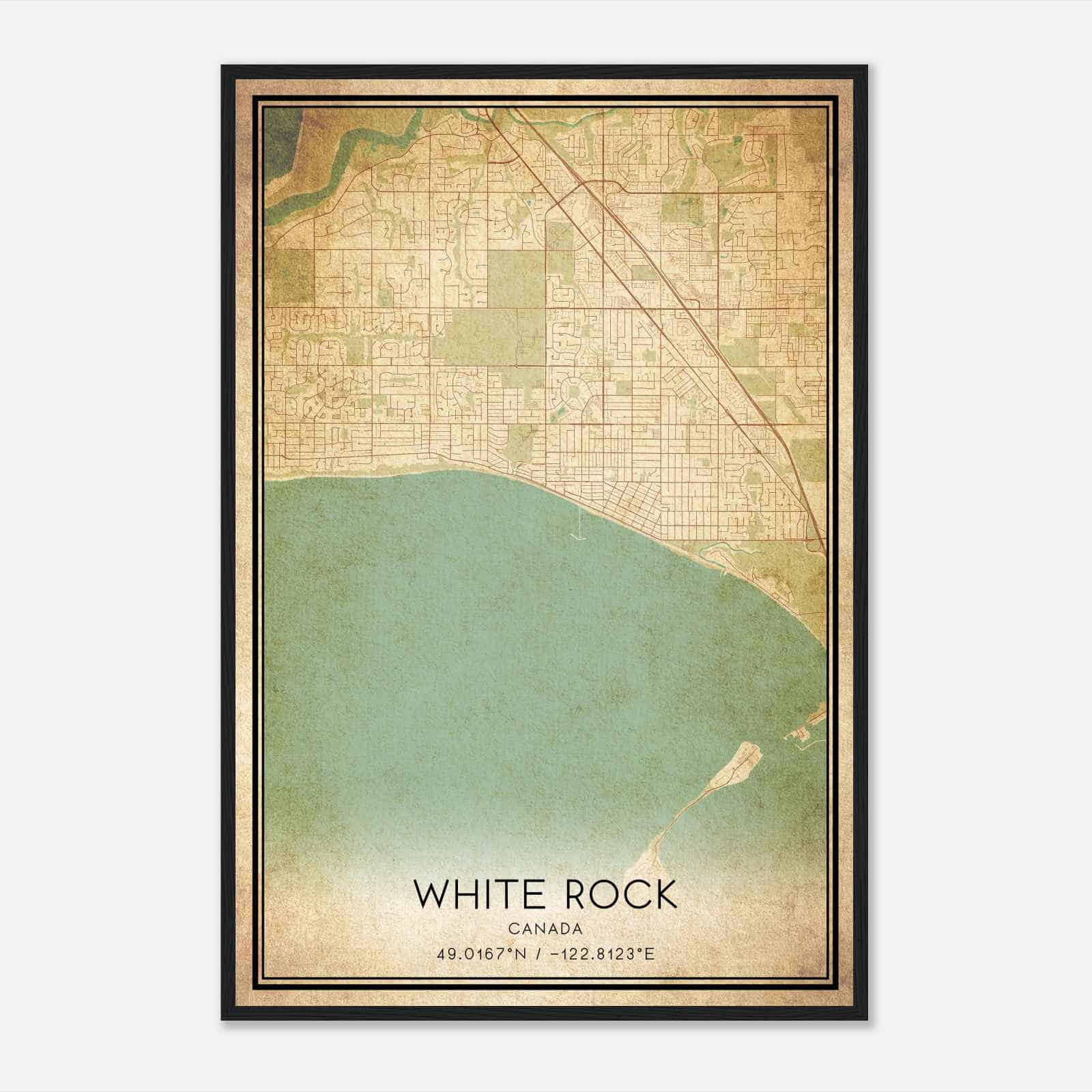 Vintage White Rock Canada Map Poster, White Rock City Road Wall Art Print