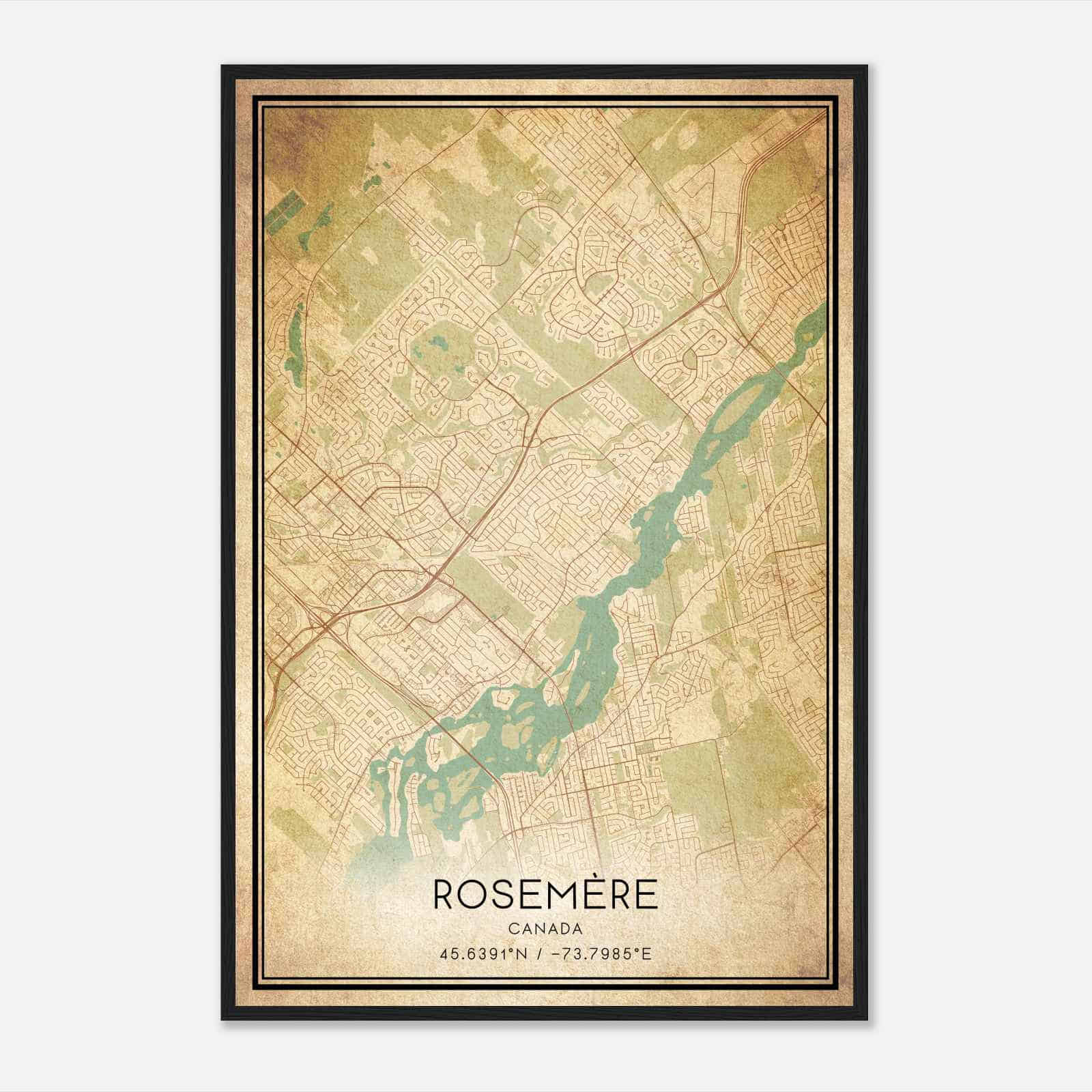 Vintage Rosemere Canada Map Poster, Rosemere City Road Wall Art Print