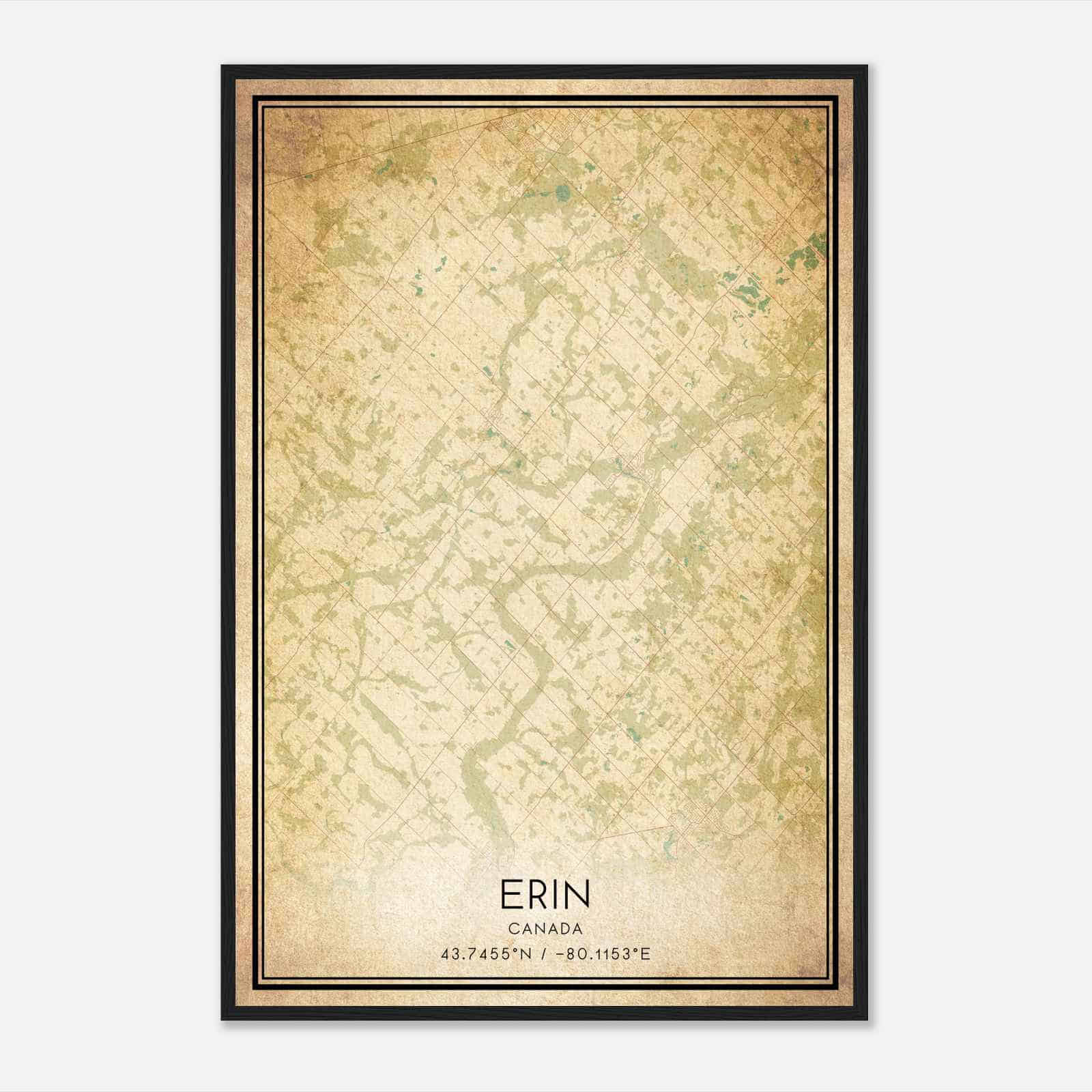 Vintage Erin Canada Map Poster, Erin City Road Wall Art Print
