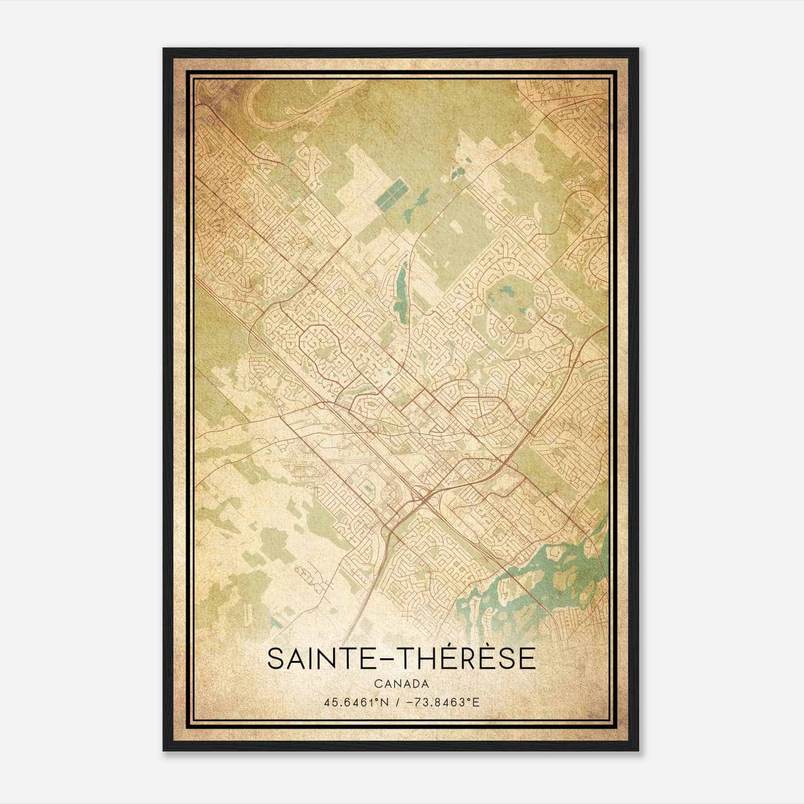 Vintage Sainte-Therese Canada Map Poster, Sainte-Therese City Road Wall Art Print
