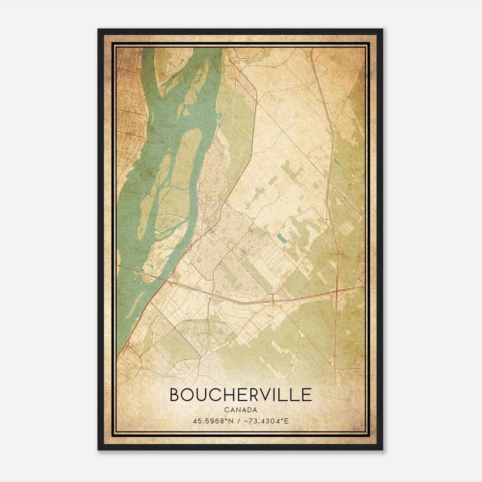Vintage Boucherville Canada Map Poster, Boucherville City Road Wall Art Print